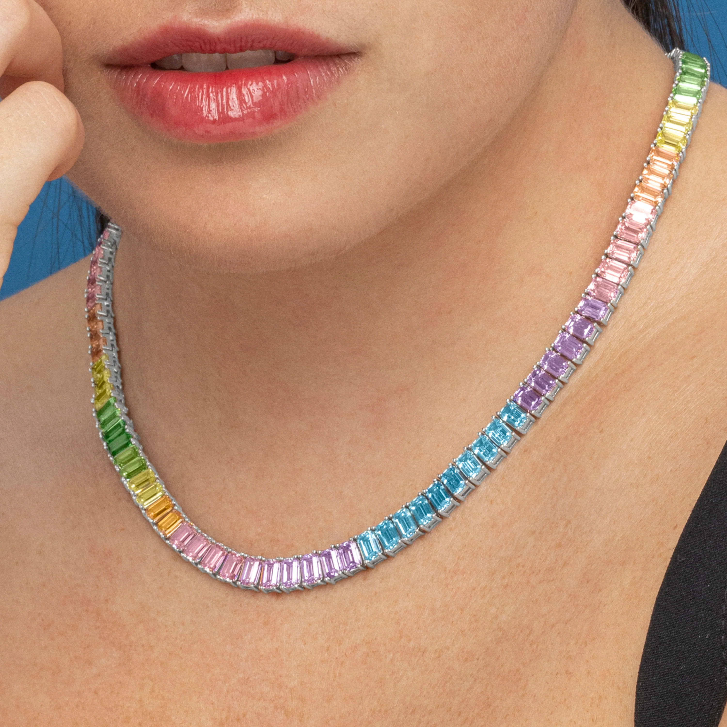 Collar de Plata de Ley 925 y Circonita Multicolor acabado en rodio - Syruo - Image 3