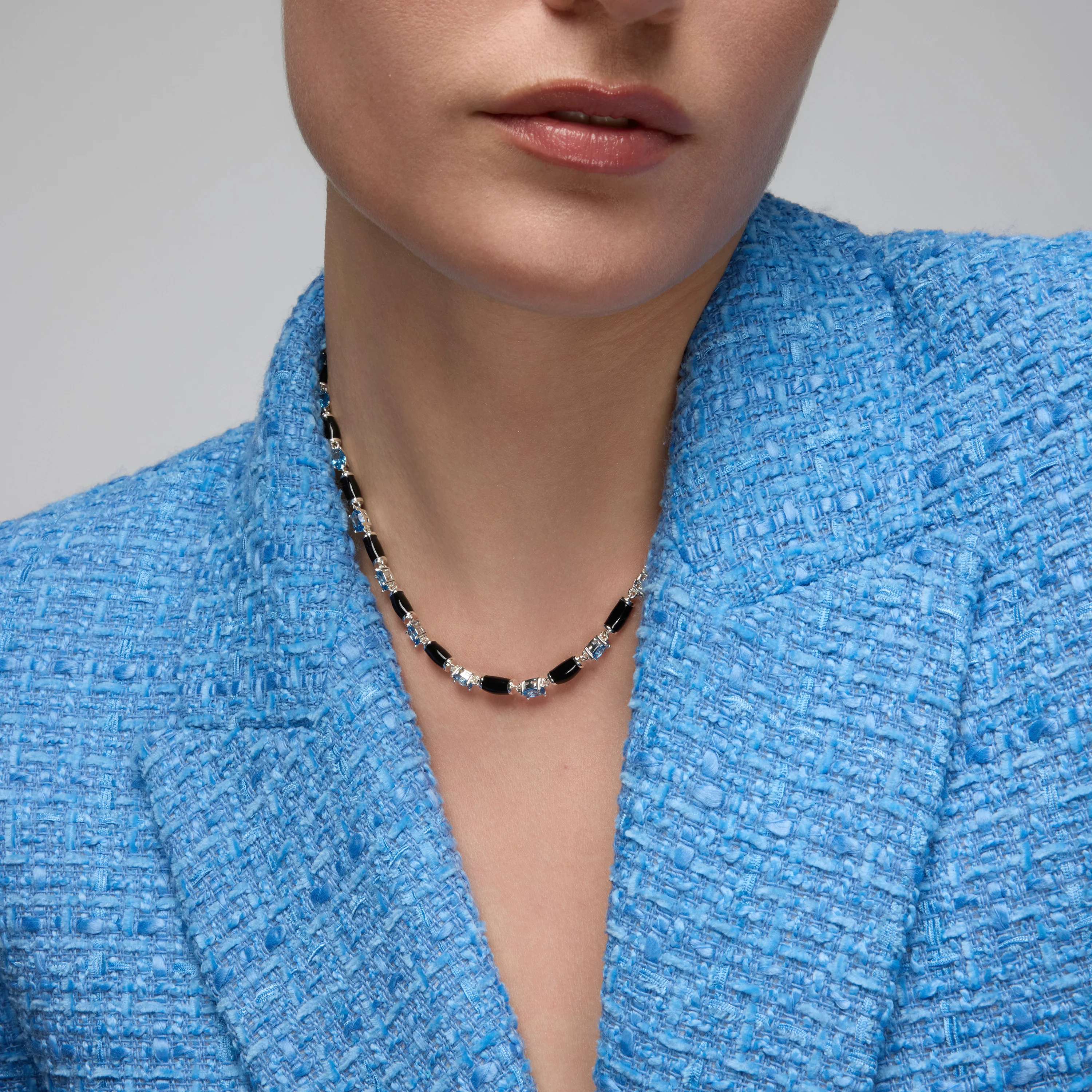 Collar de Plata de Ley 925 y Circonita Topacio Azul acabado rodio - Tatui - Image 2