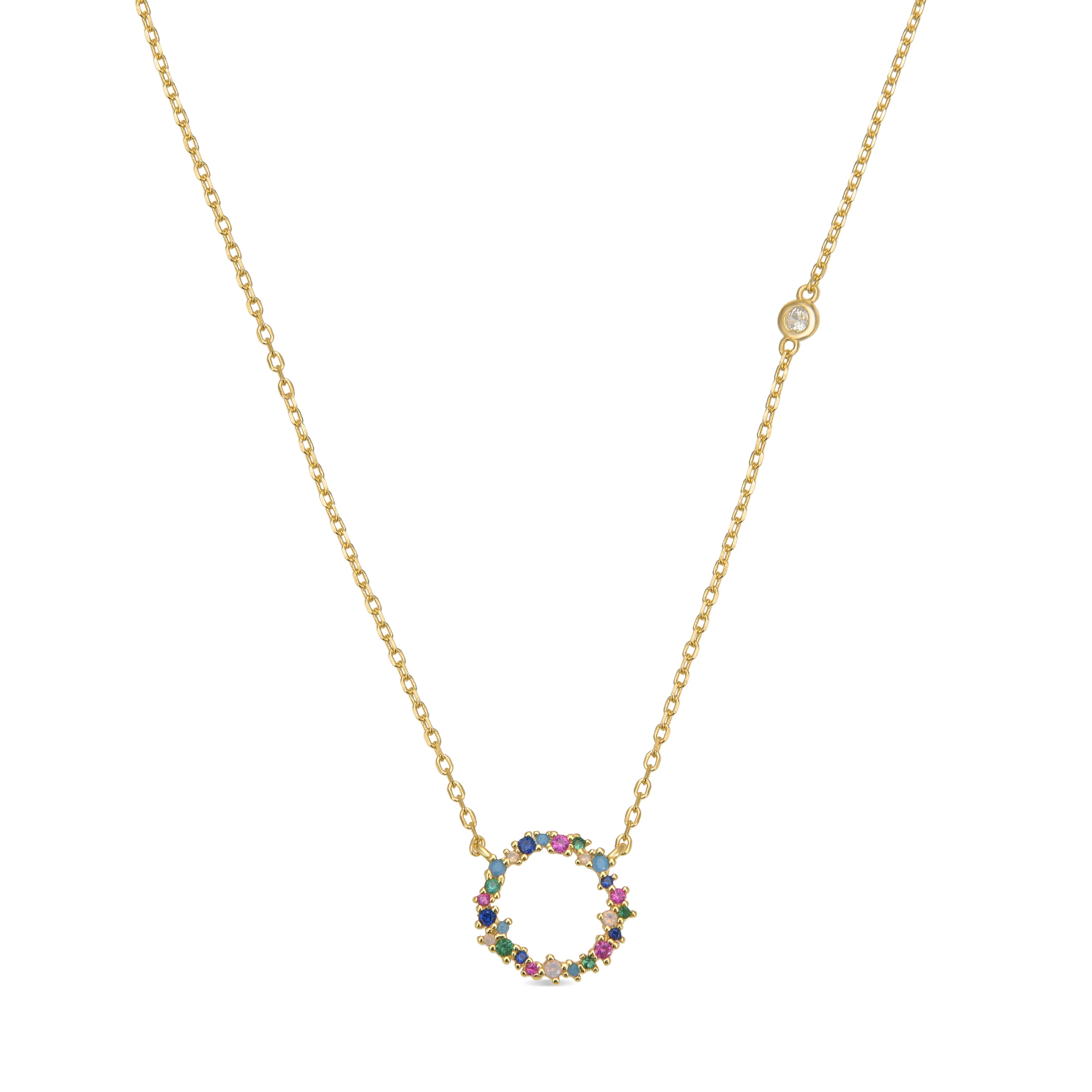 Collar de Plata de Ley 925 con Circonita Multicolor acabado en oro amarillo 18K - Thilak
