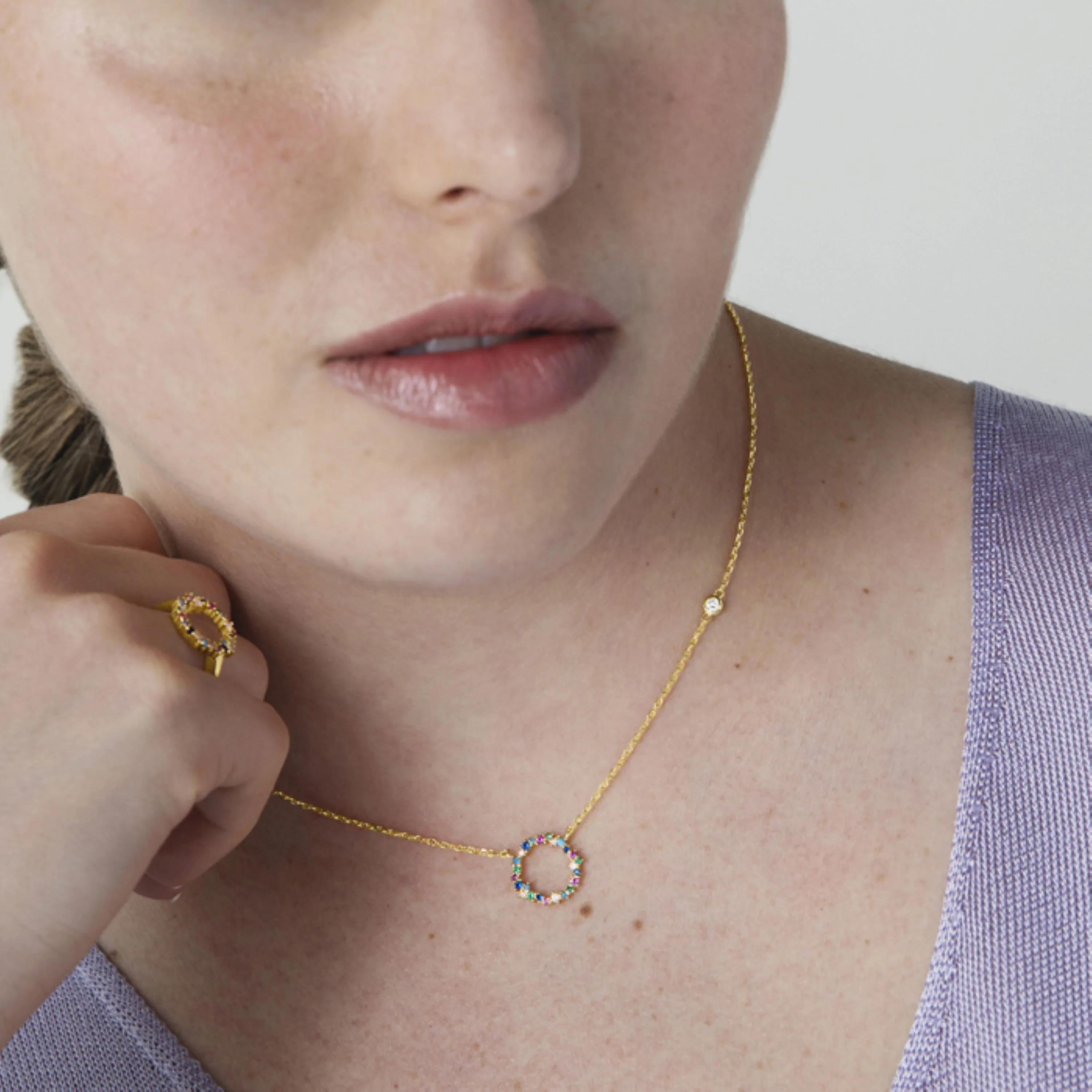 Collar de Plata de Ley 925 con Circonita Multicolor acabado en oro amarillo 18K - Thilak - Image 4