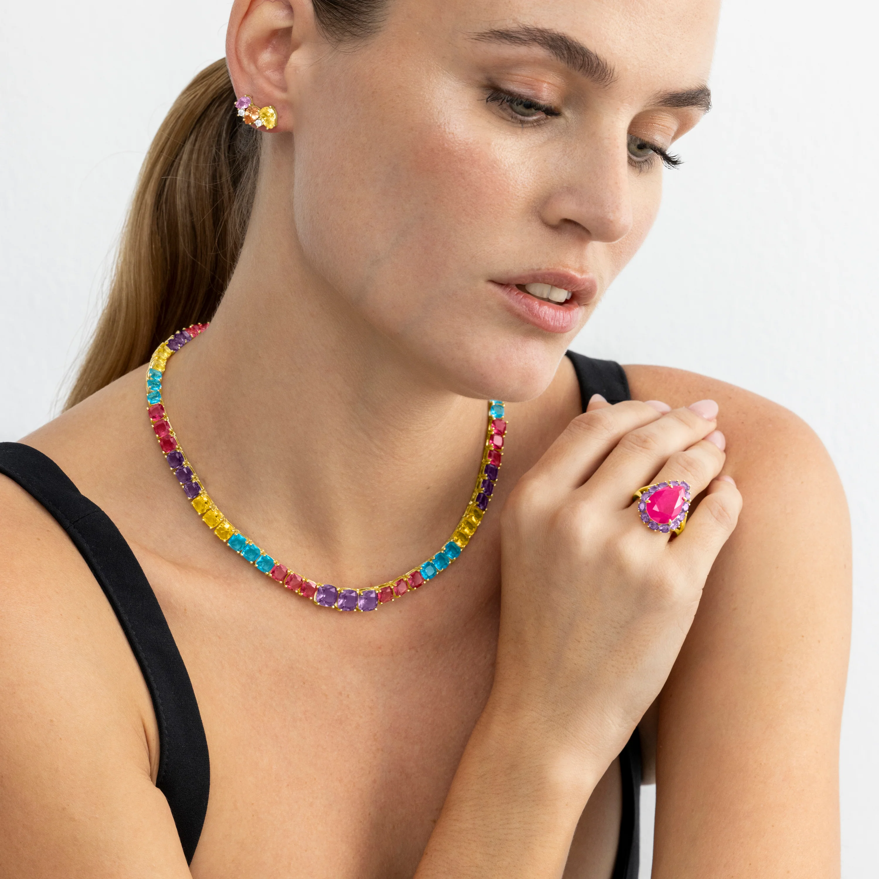 Collar de Plata de Ley 925 y Cuarzo Hidrotermal Multicolor acabado oro 18k - Thorka - Image 3