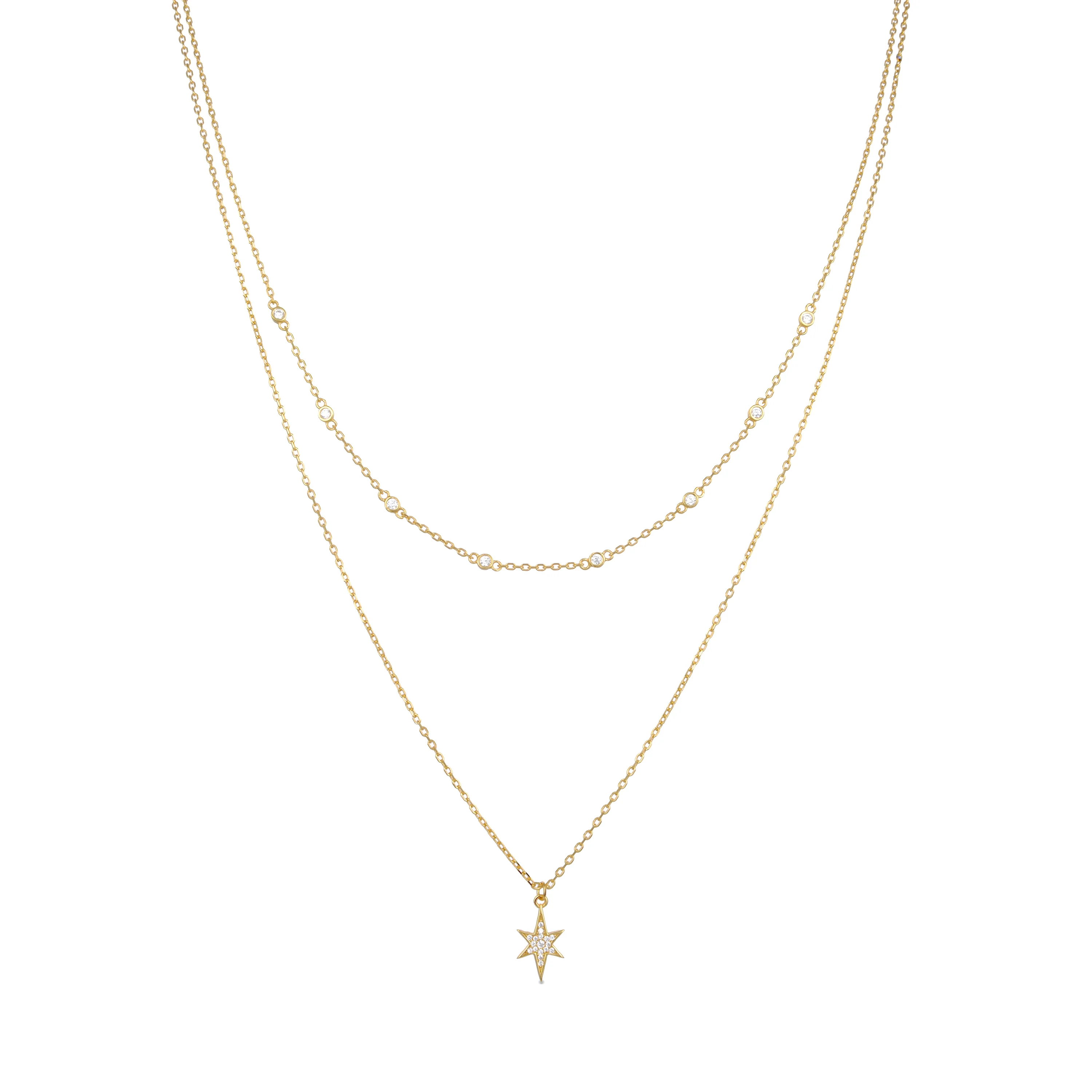 Collar de Plata de Ley 925 con Circonita Brillante acabado en oro amarillo 18K - Tilmu