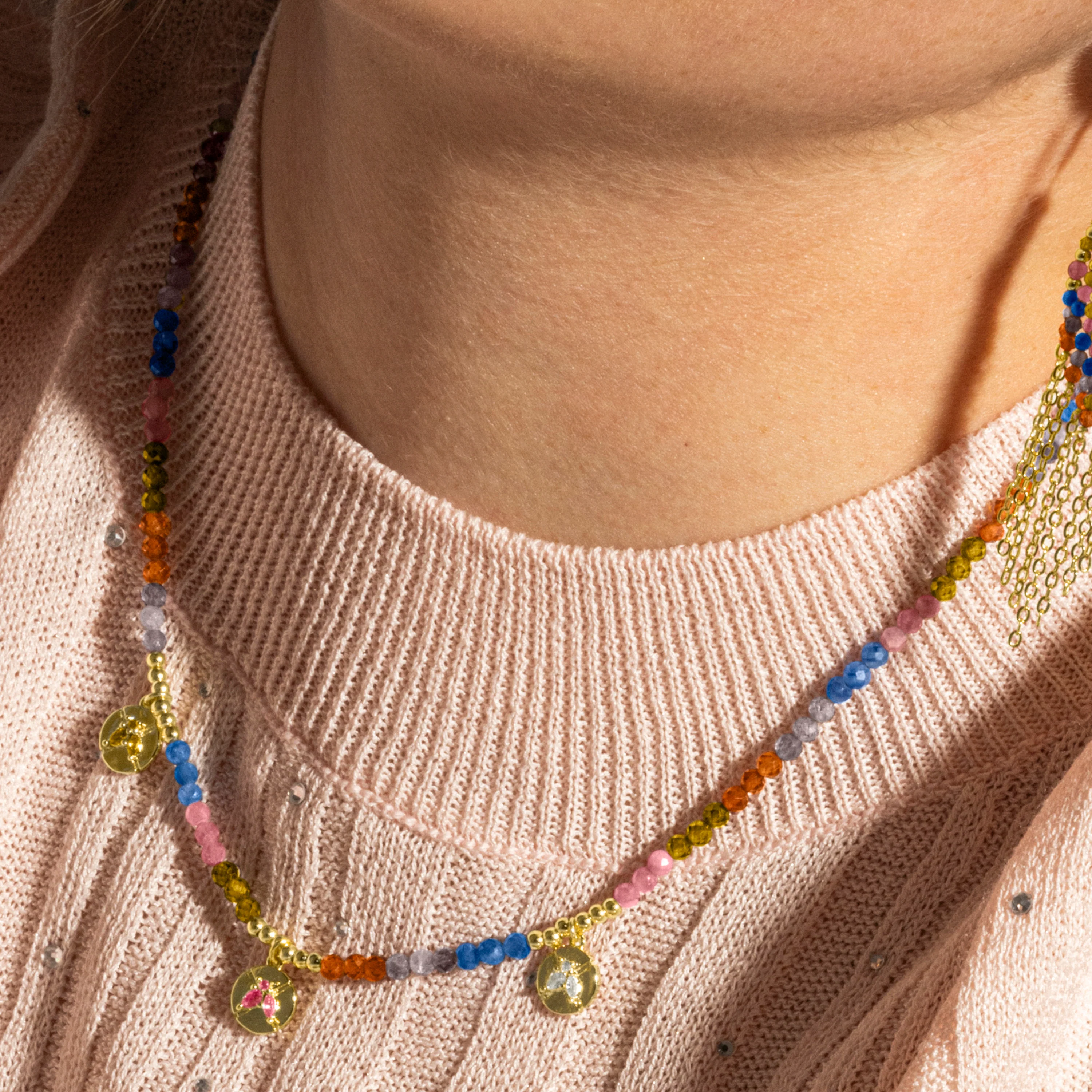 Collar de Plata de Ley 925 y Cristal Multicolor acabado oro 18k - Ufore - Image 4
