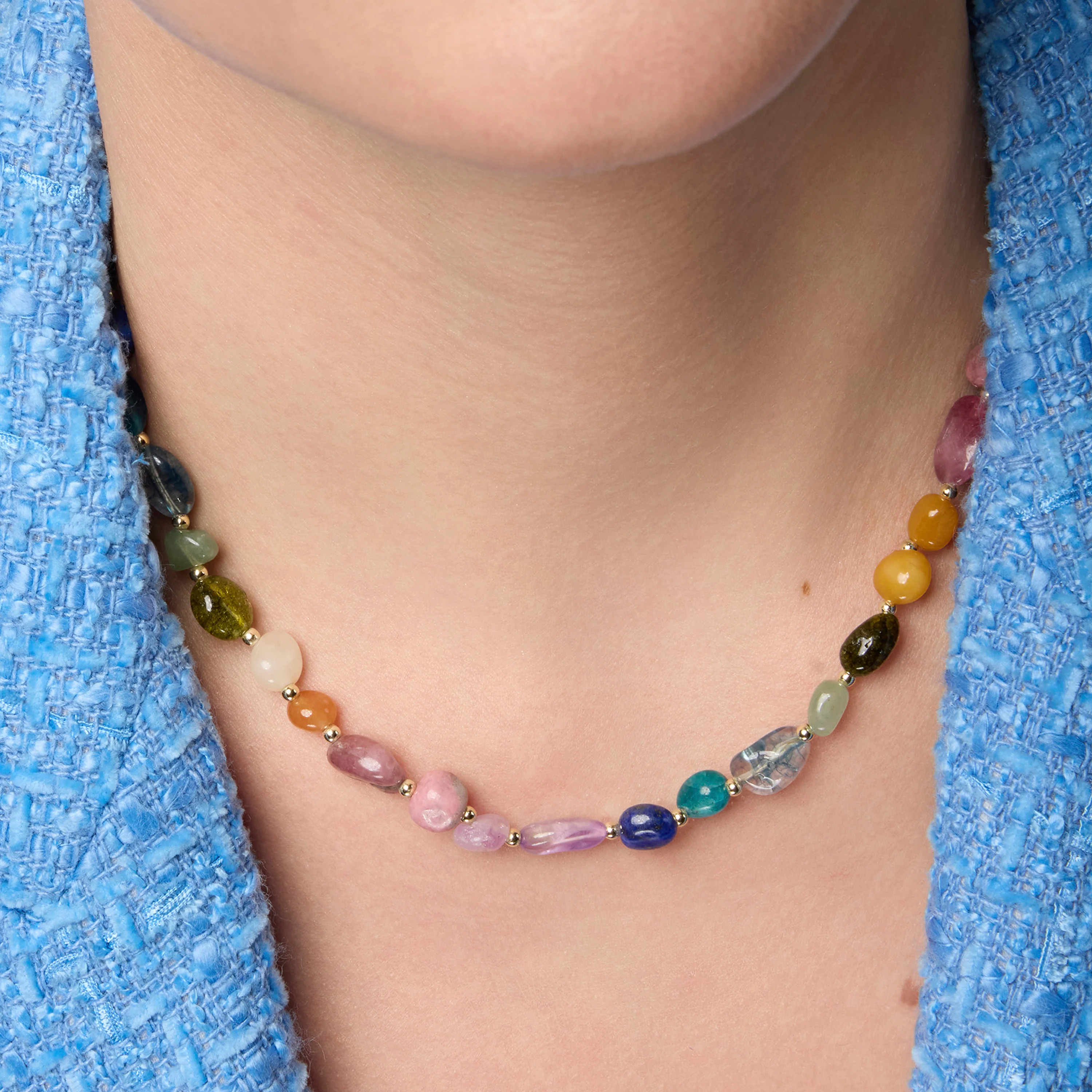 Collar acabado oro amarillo de 18k y Multicolor Piedra Natural - Umavi - Image 4