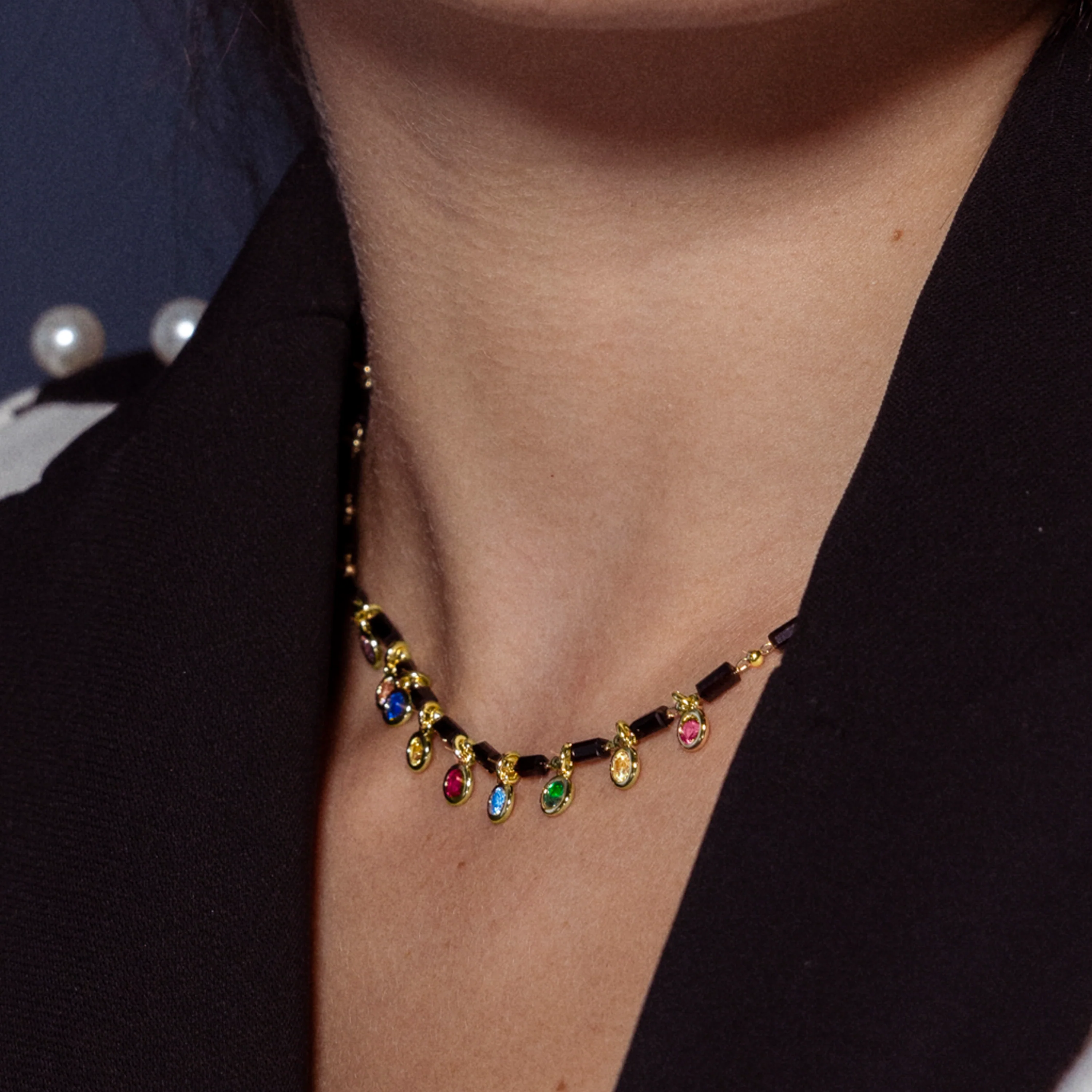 Collar de Plata de Ley 925 con Circonita Multicolor acabado en oro amarillo 18K - Vusak - Image 3