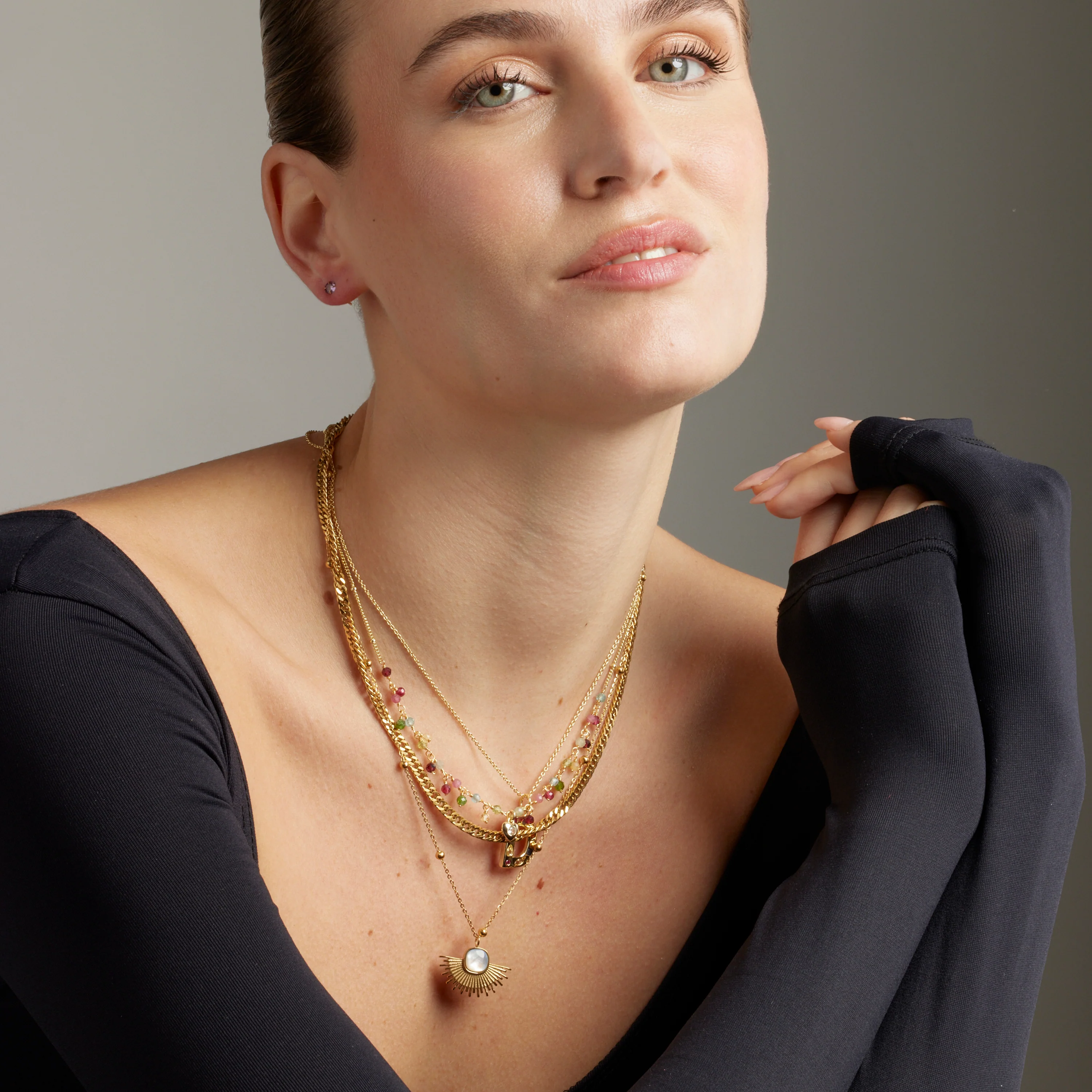 Collar de Cristal Multicolor acabado en oro amarillo 18K - Wyrm - Image 2