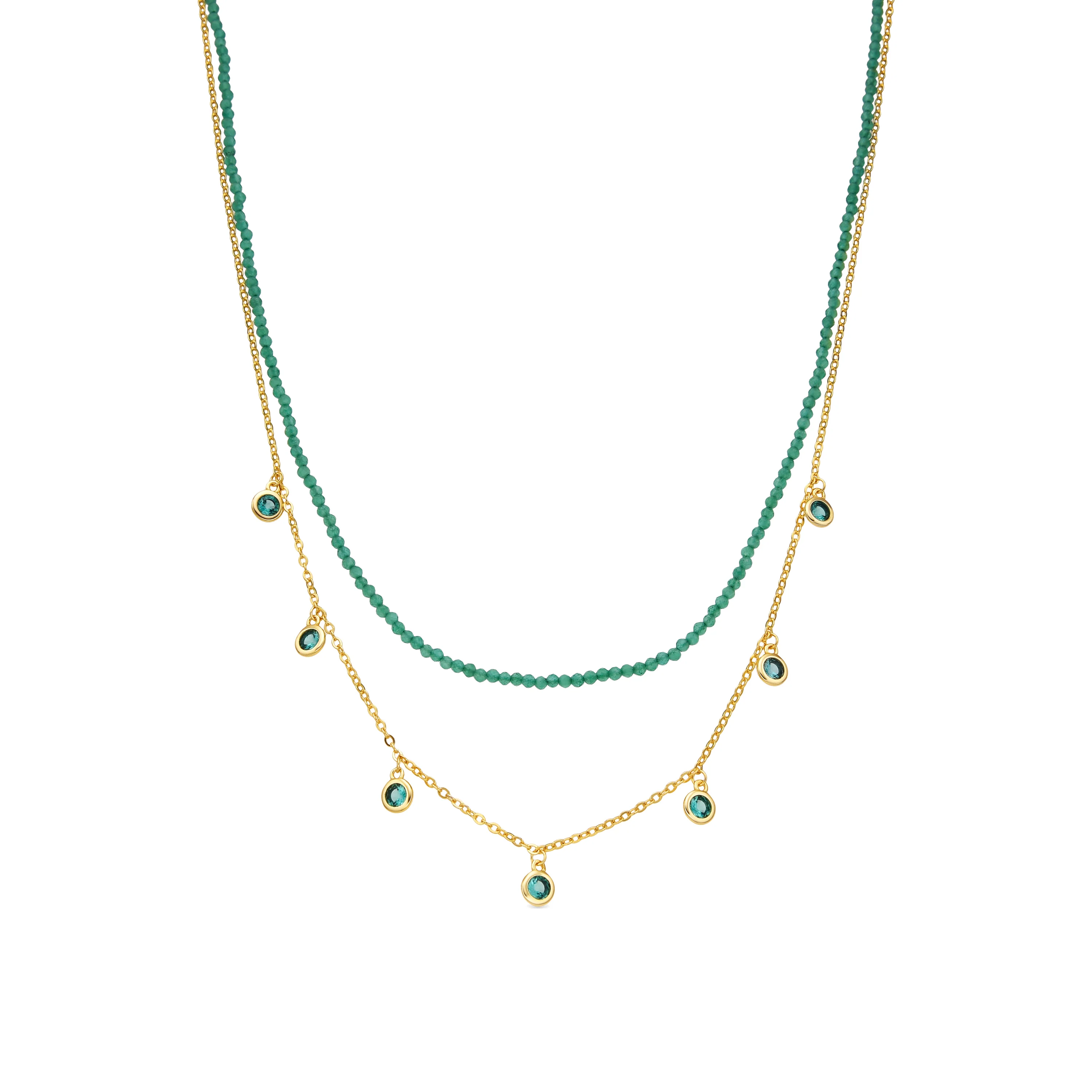 Collar de Plata de Ley 925 y Circonita Esmeralda acabado oro amarillo de 18k - Zaru