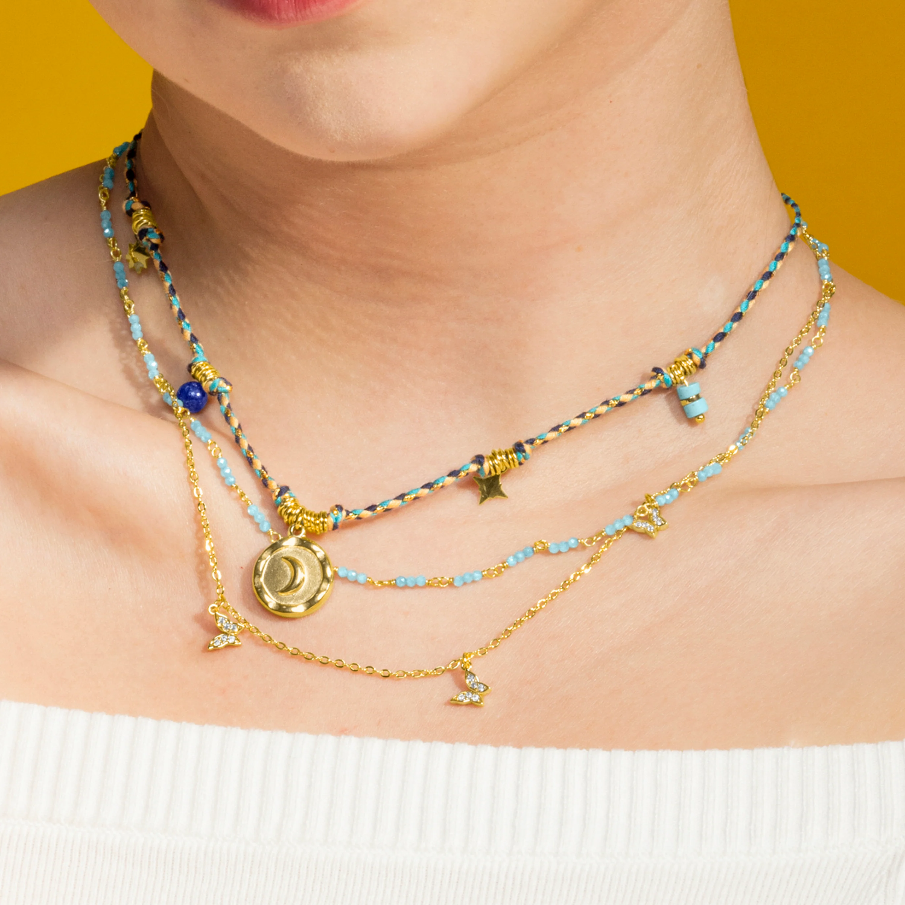 Collar con Cristal Azul acabado oro 18k - Zinli - Image 4