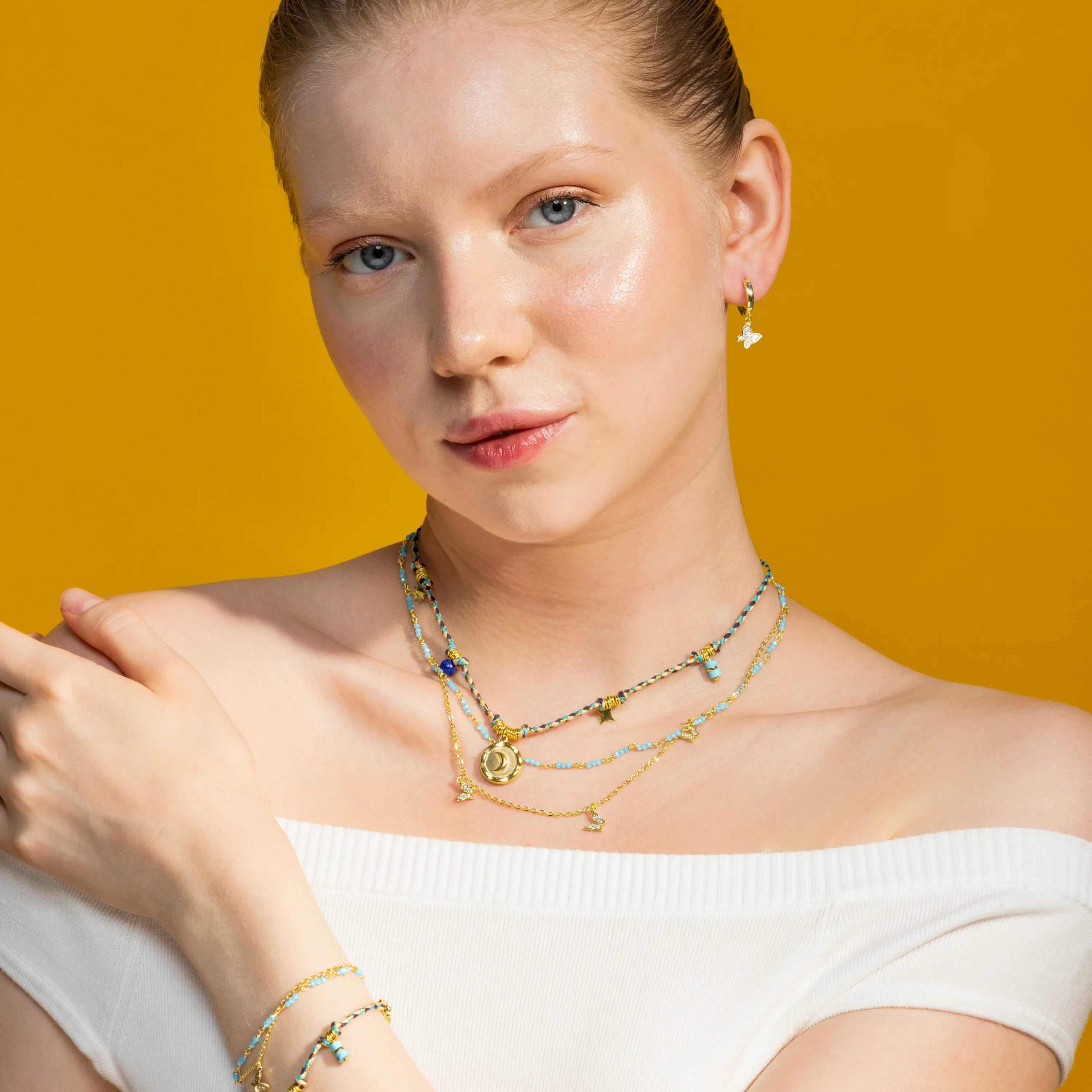 Collar con Cristal Azul acabado oro 18k - Zinli - Image 6