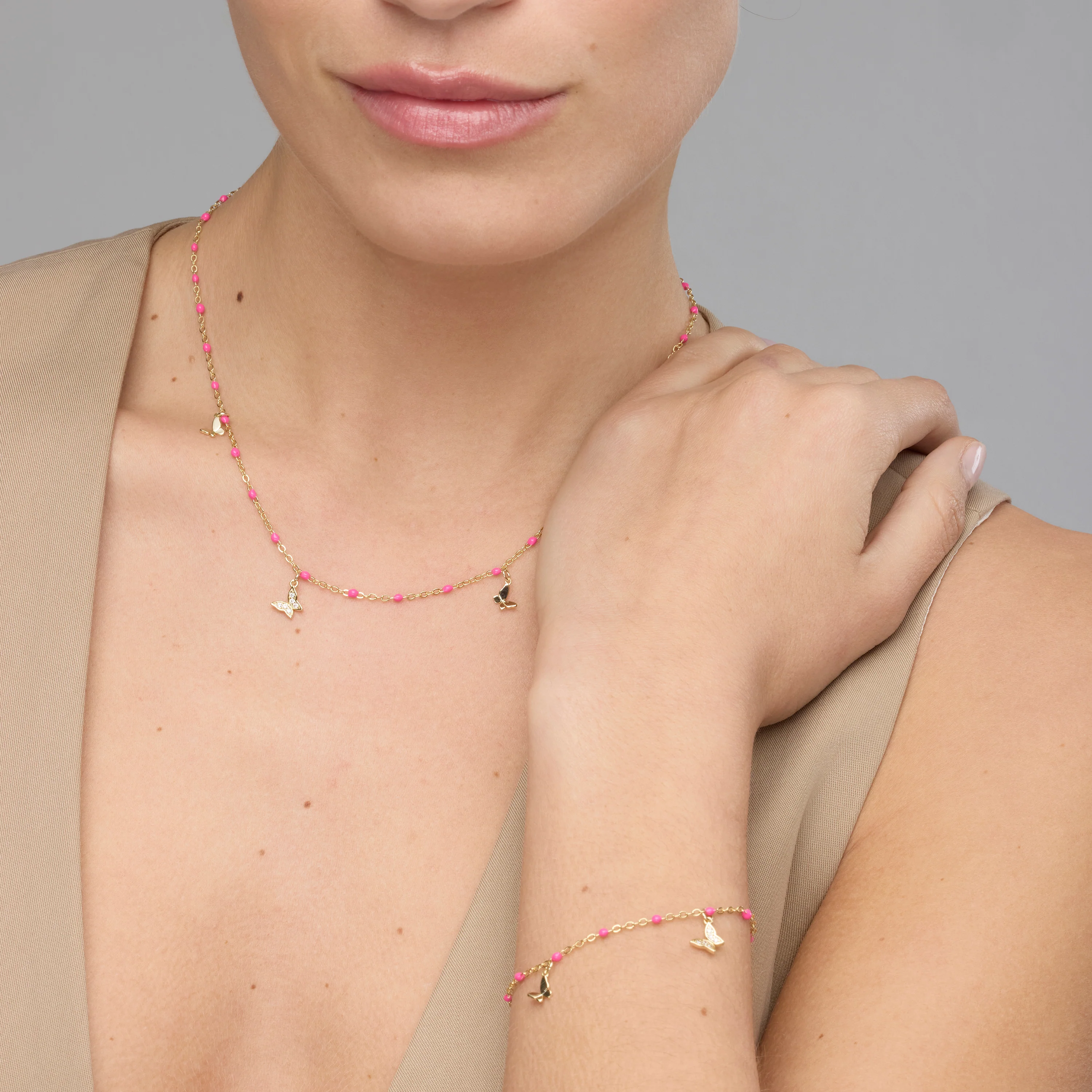 Collar de Plata de Ley 925 y Lacado Rosa acabado oro amarillo de 18k - Zumre - Image 2
