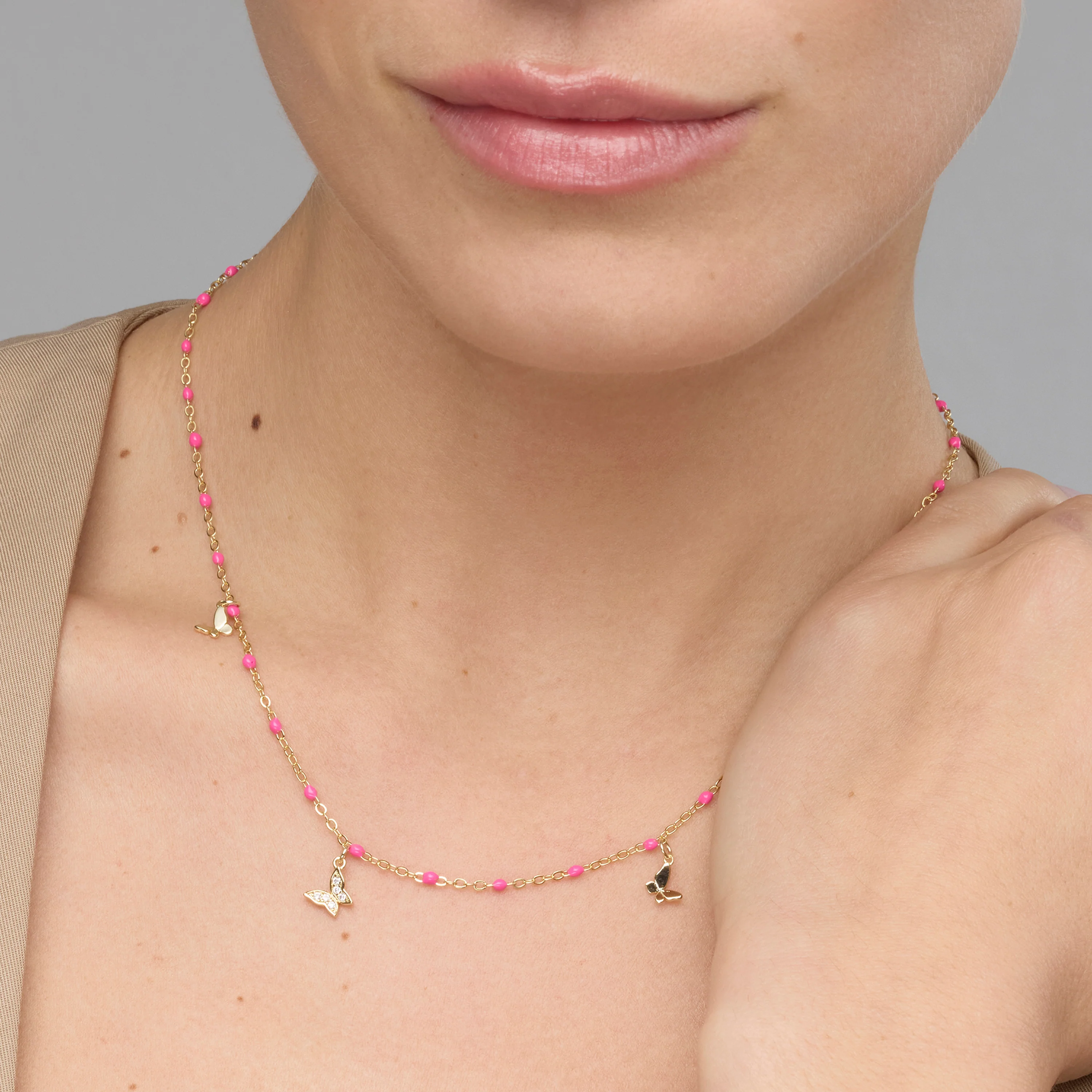 Collar de Plata de Ley 925 y Lacado Rosa acabado oro amarillo de 18k - Zumre - Image 4
