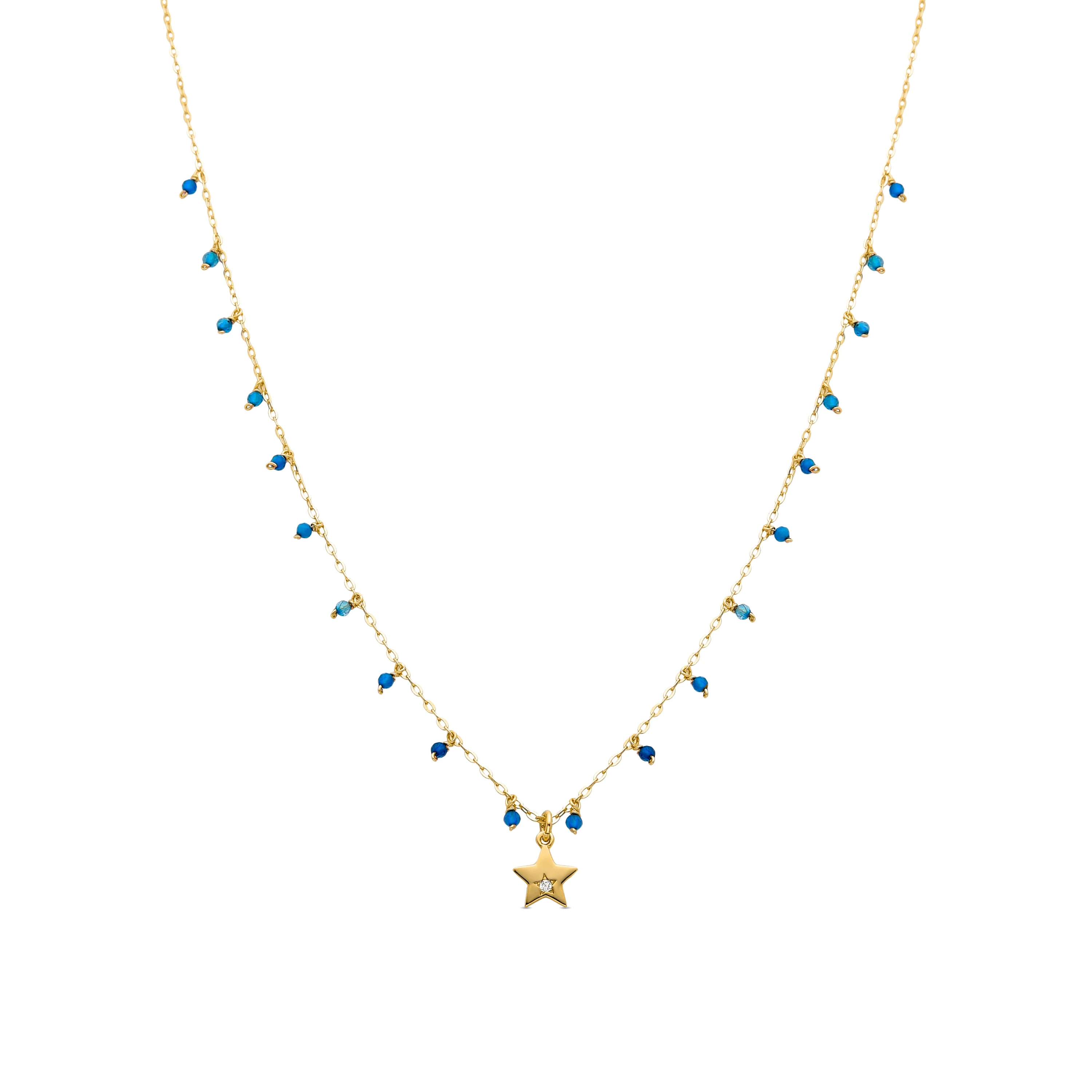 Collar de Plata de Ley 925 con Cristal Azul Oscuro acabado en oro amarillo 18K - Zysuo