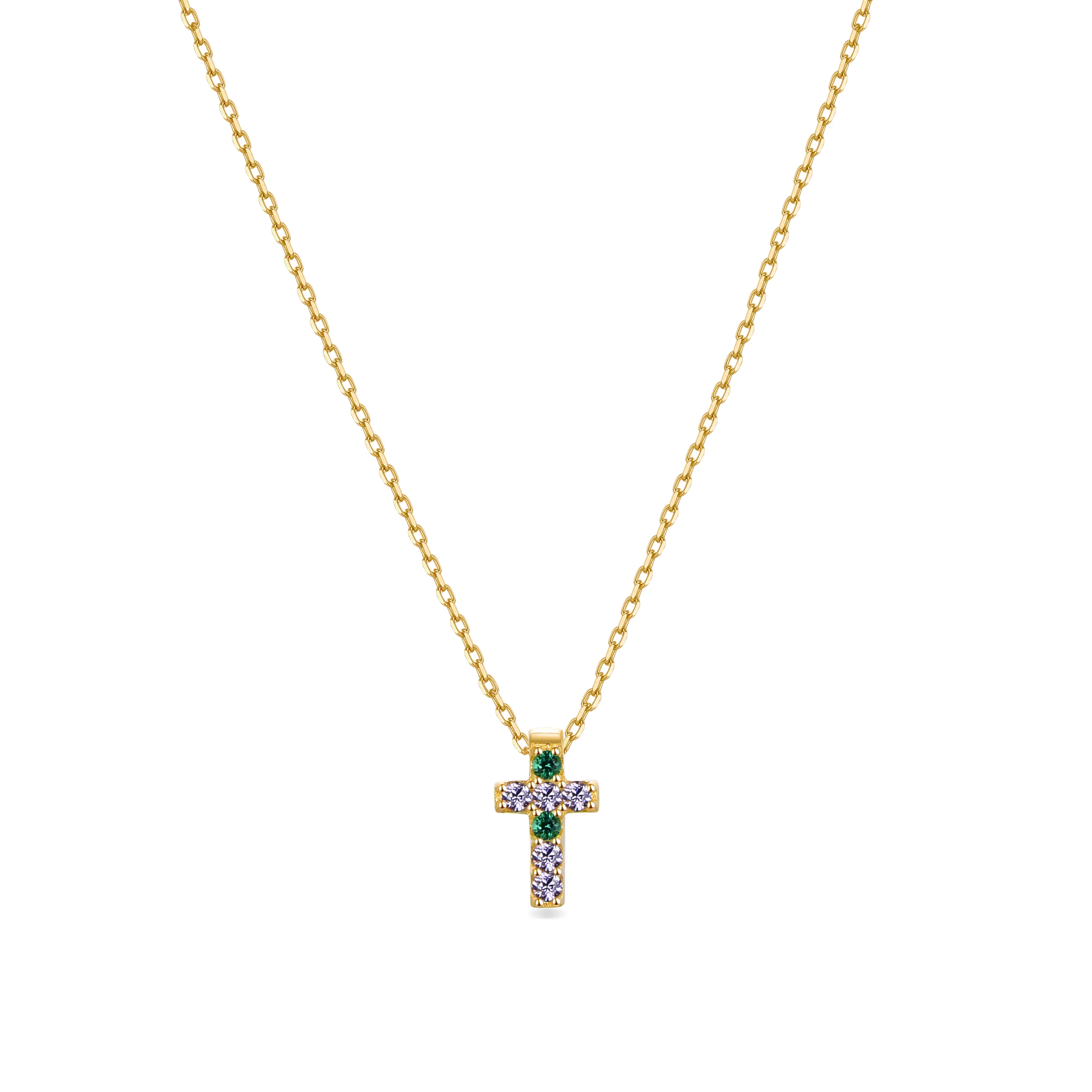 Collar de Plata de Ley 925 con Circonita Multicolor acabado en oro amarillo de 18K - Sharra