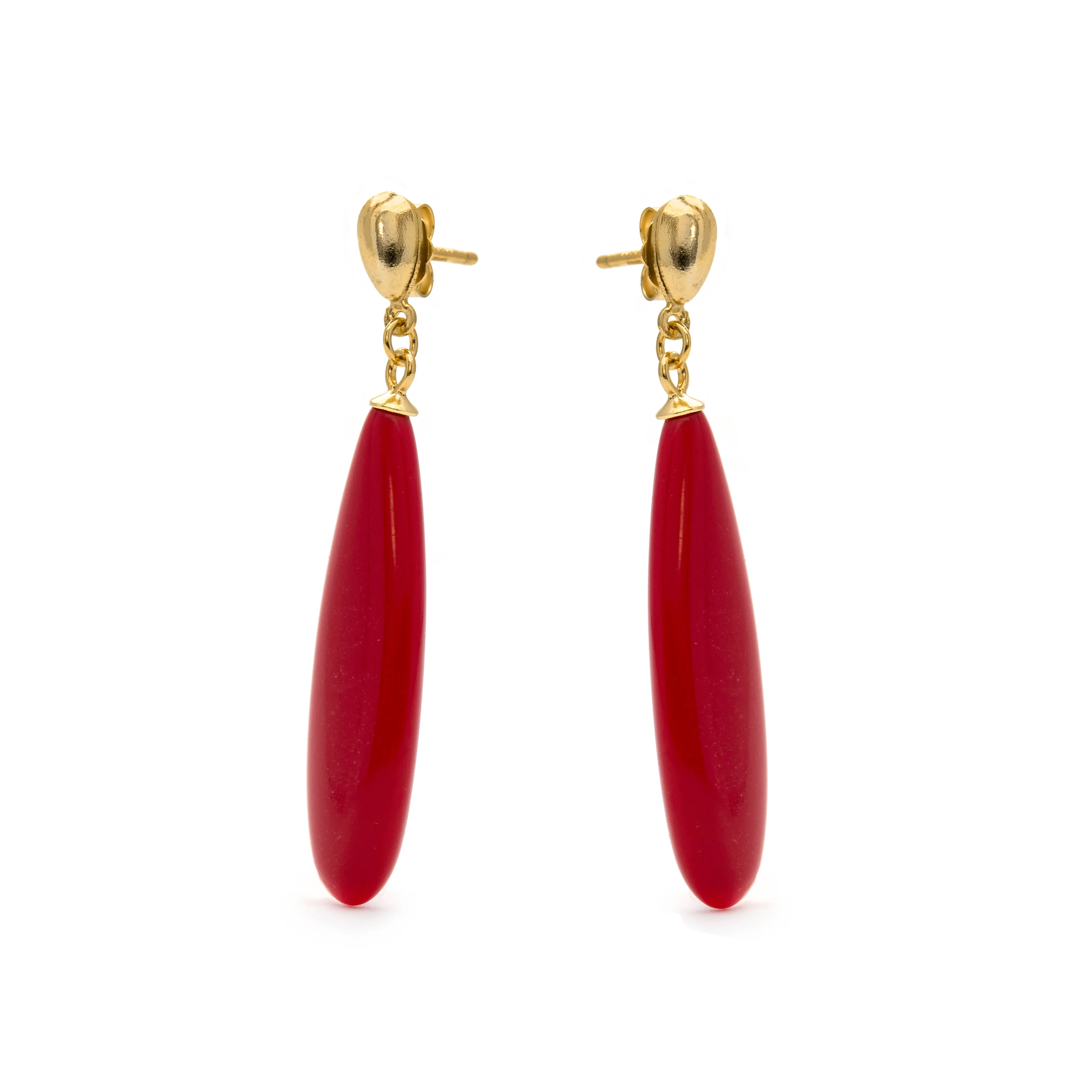 Pendientes de Plata de Ley 925 con Coral acabados en oro amarillo 18K - Adak - Image 3