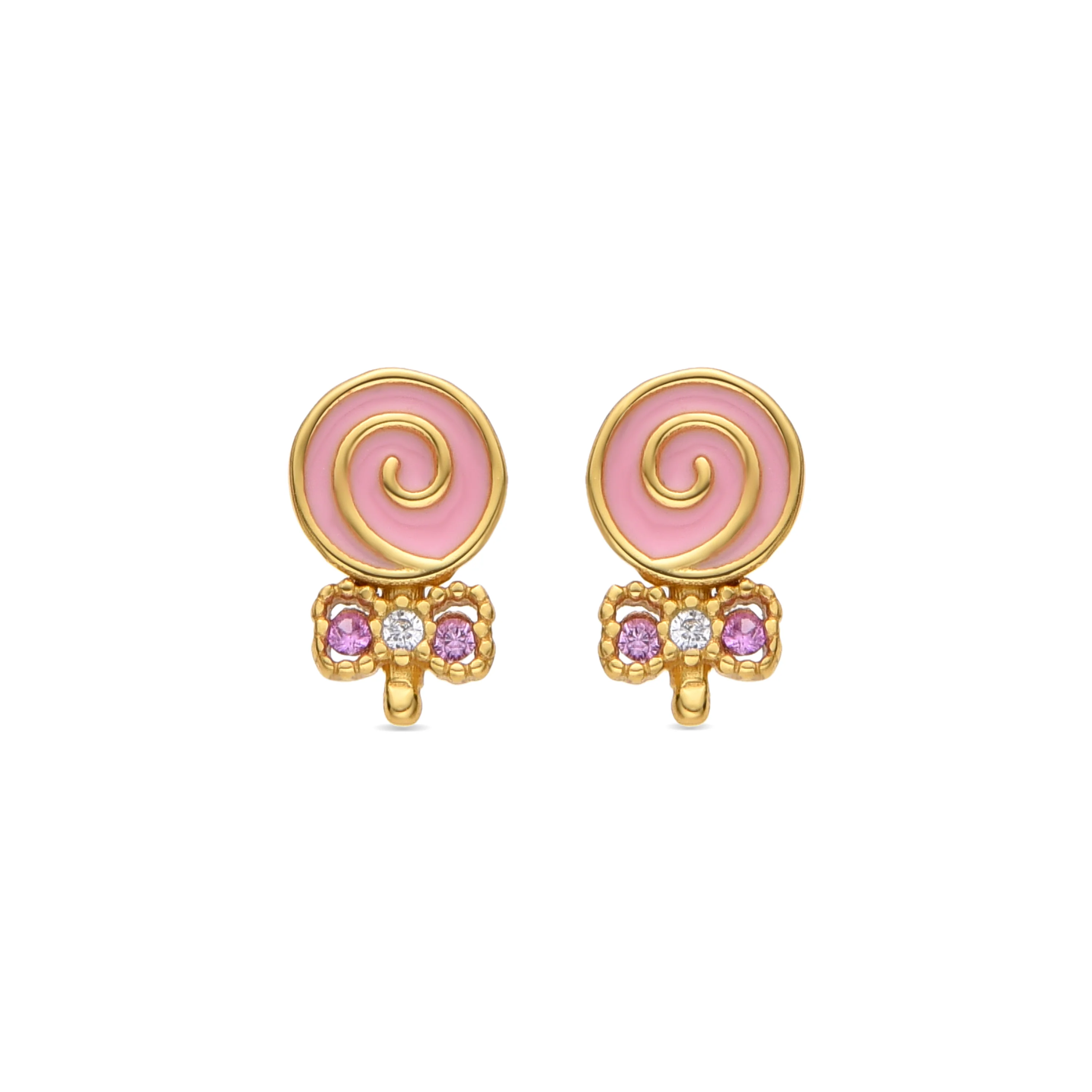 Pendientes de Plata de Ley 925 y Circonita Rosa acabados en oro amarillo 18K - Aku