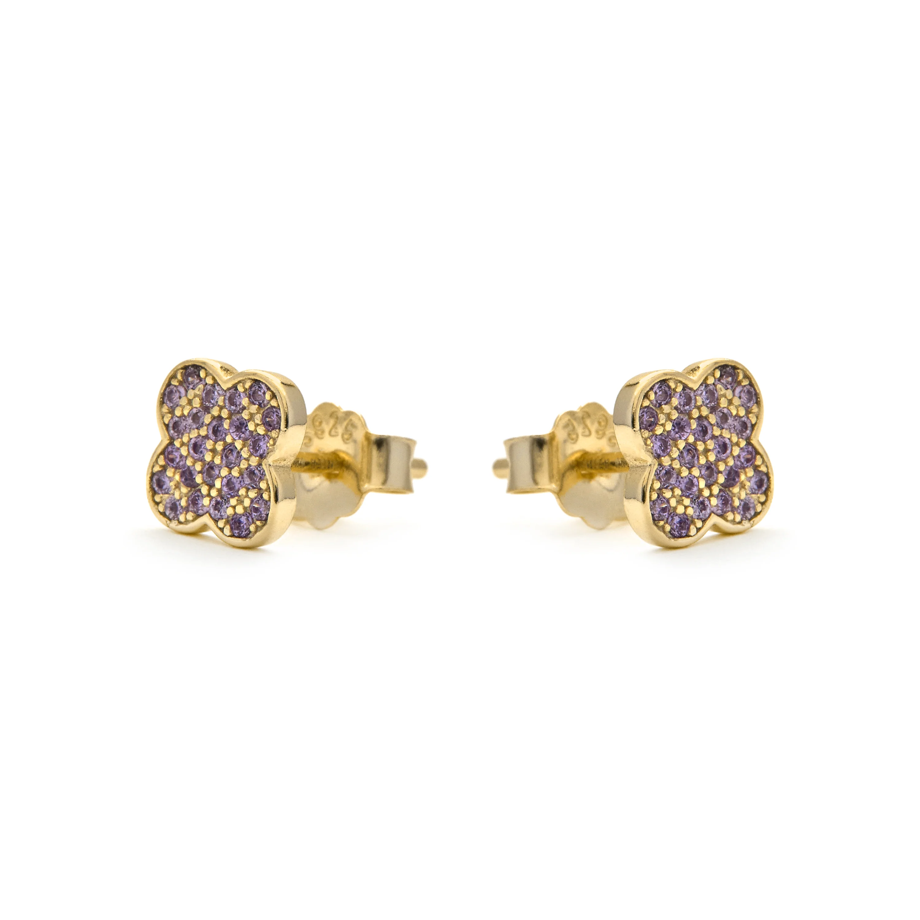 Pendientes de Plata de Ley 925 y Circonita Amatista acabado en oro amarillo 18k - Alsion - Image 3
