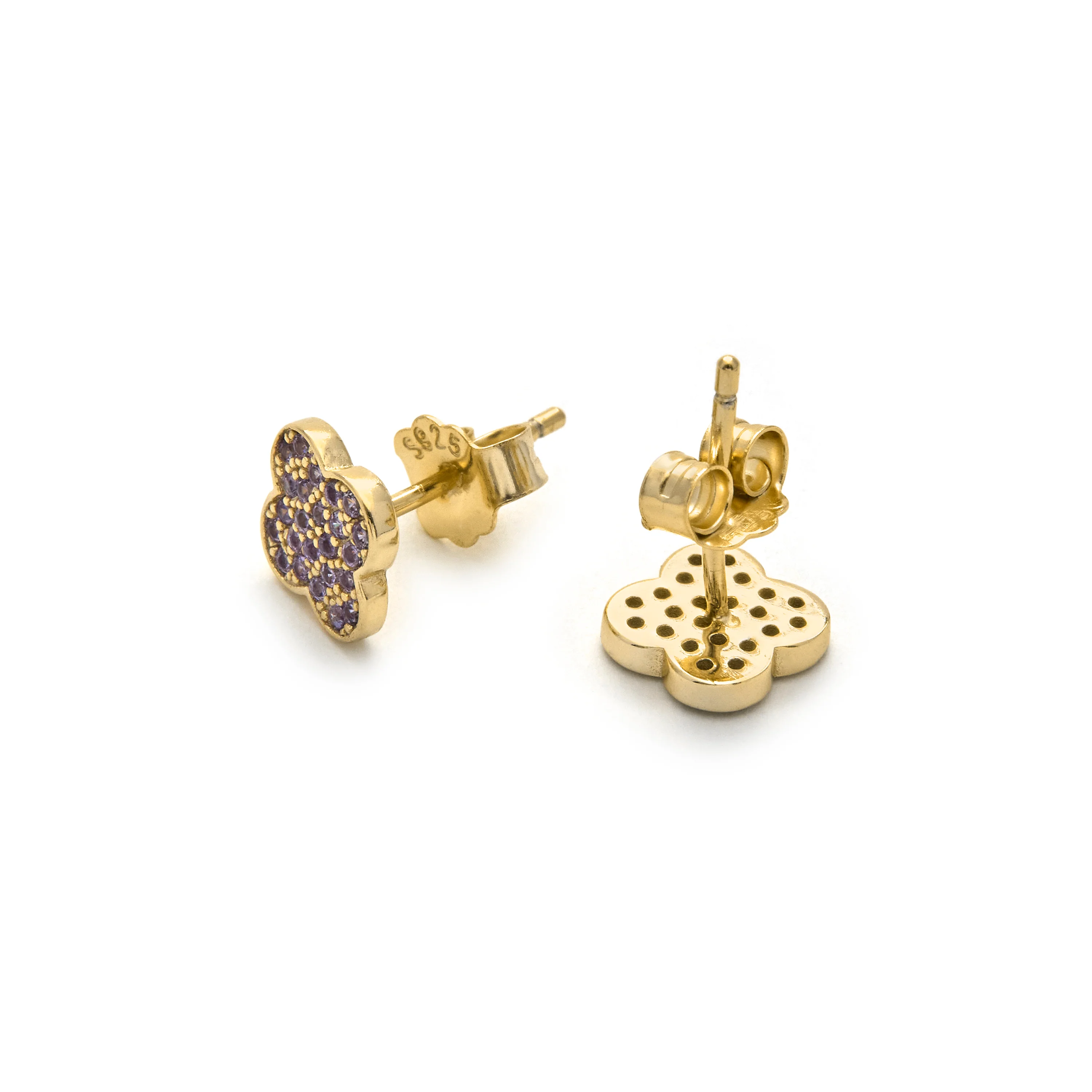 Pendientes de Plata de Ley 925 y Circonita Amatista acabado en oro amarillo 18k - Alsion - Image 4