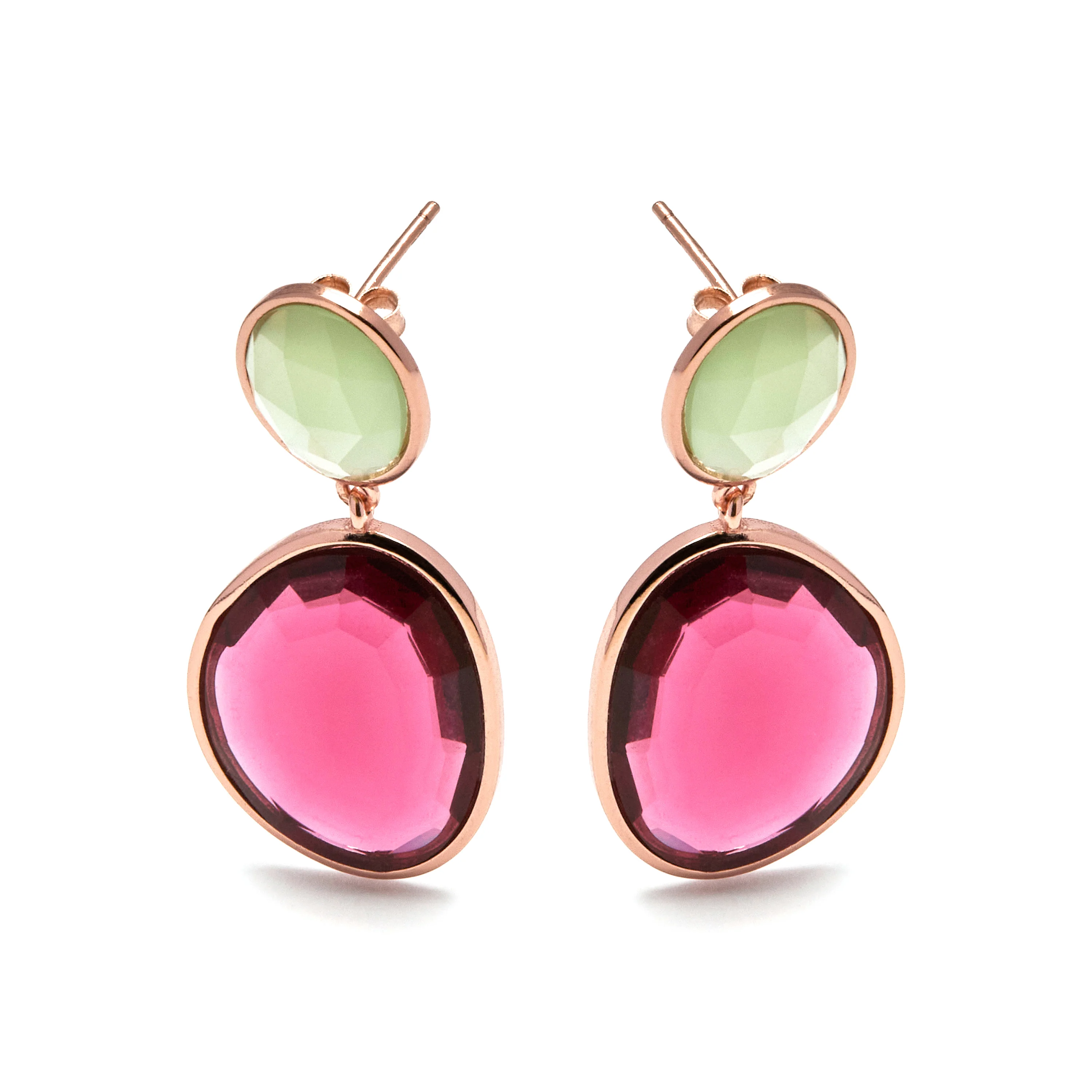 Pendientes de Plata de Ley 925 con Cuarzo Hidrotermal Cereza acabados en oro rosa 18K - Anjoan - Image 3