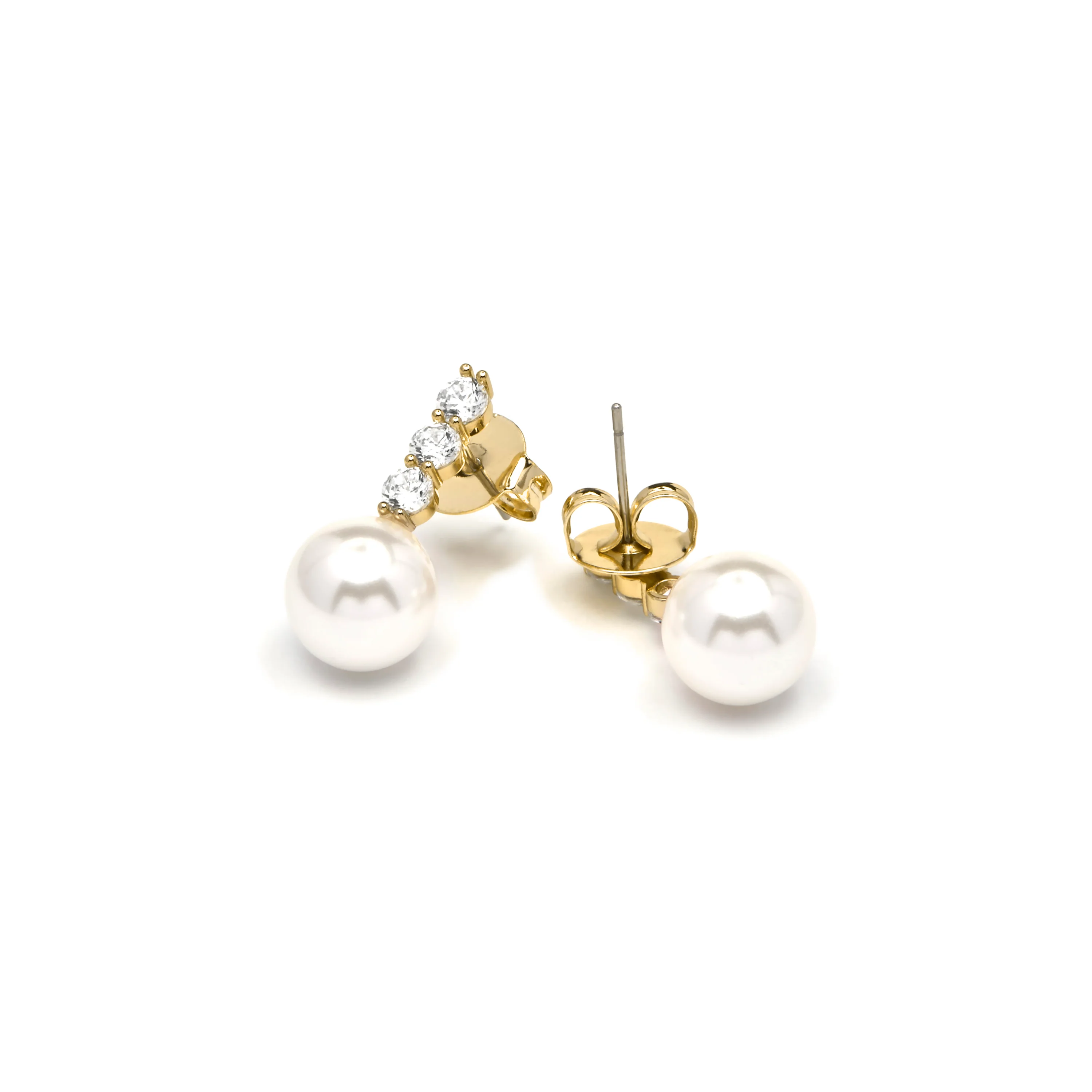 Pendientes acabado oro amarillo de 18k y Perla Blanca - Anu - Image 5