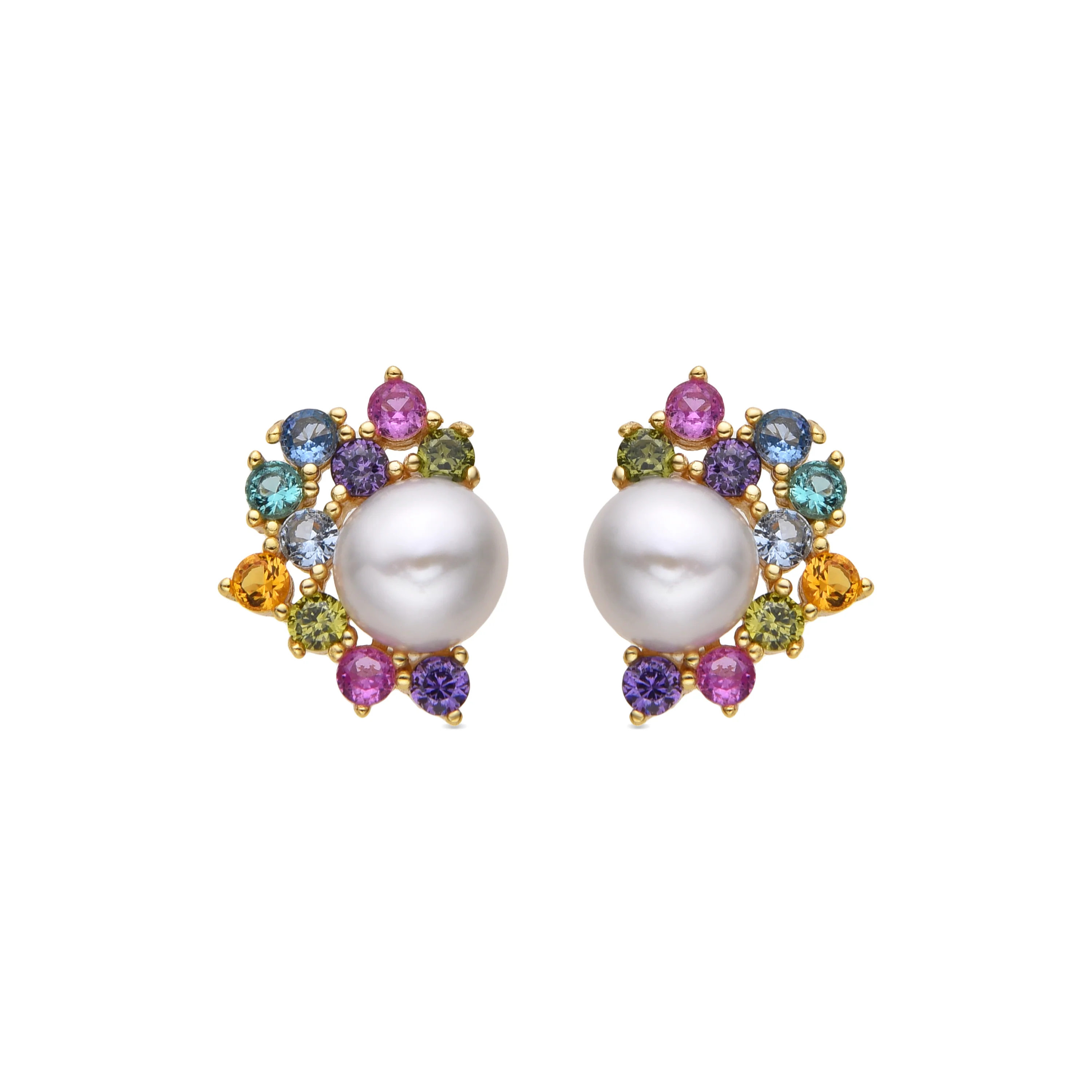 Pendientes de Plata de Ley 925 y Circonita Multicolor acabado oro 18k - Anvori