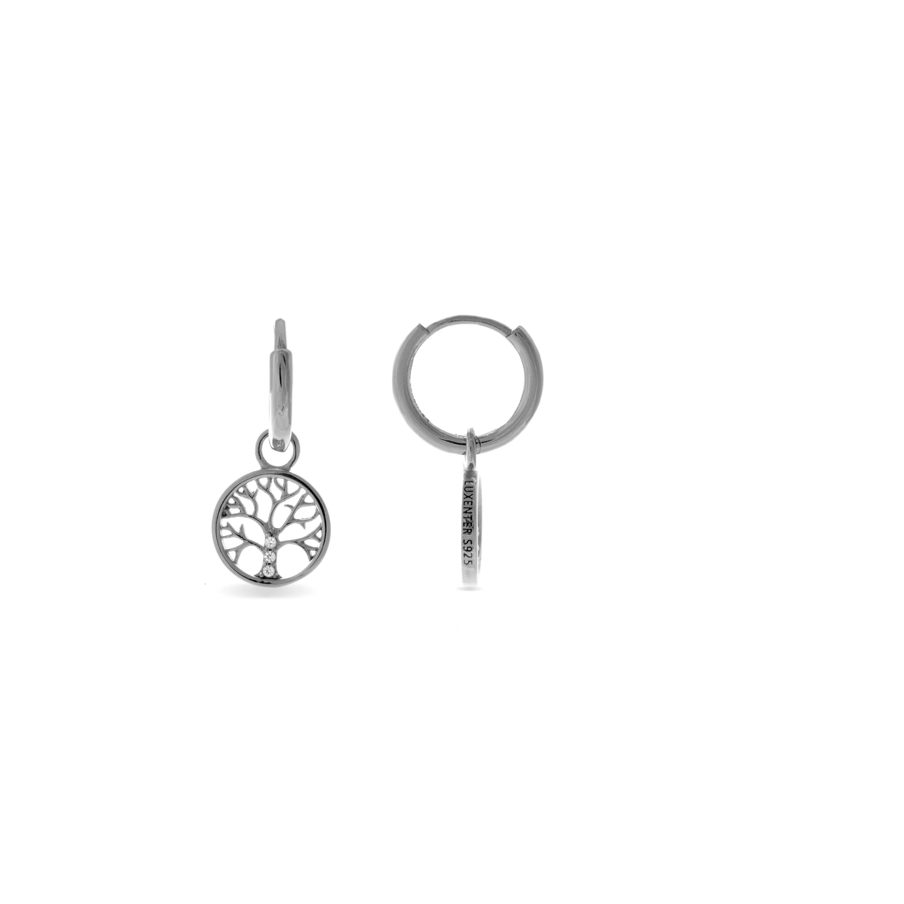 Pendientes de Plata de Ley 925 con Circonita Brillante acabados en rodio - Arbol Vida