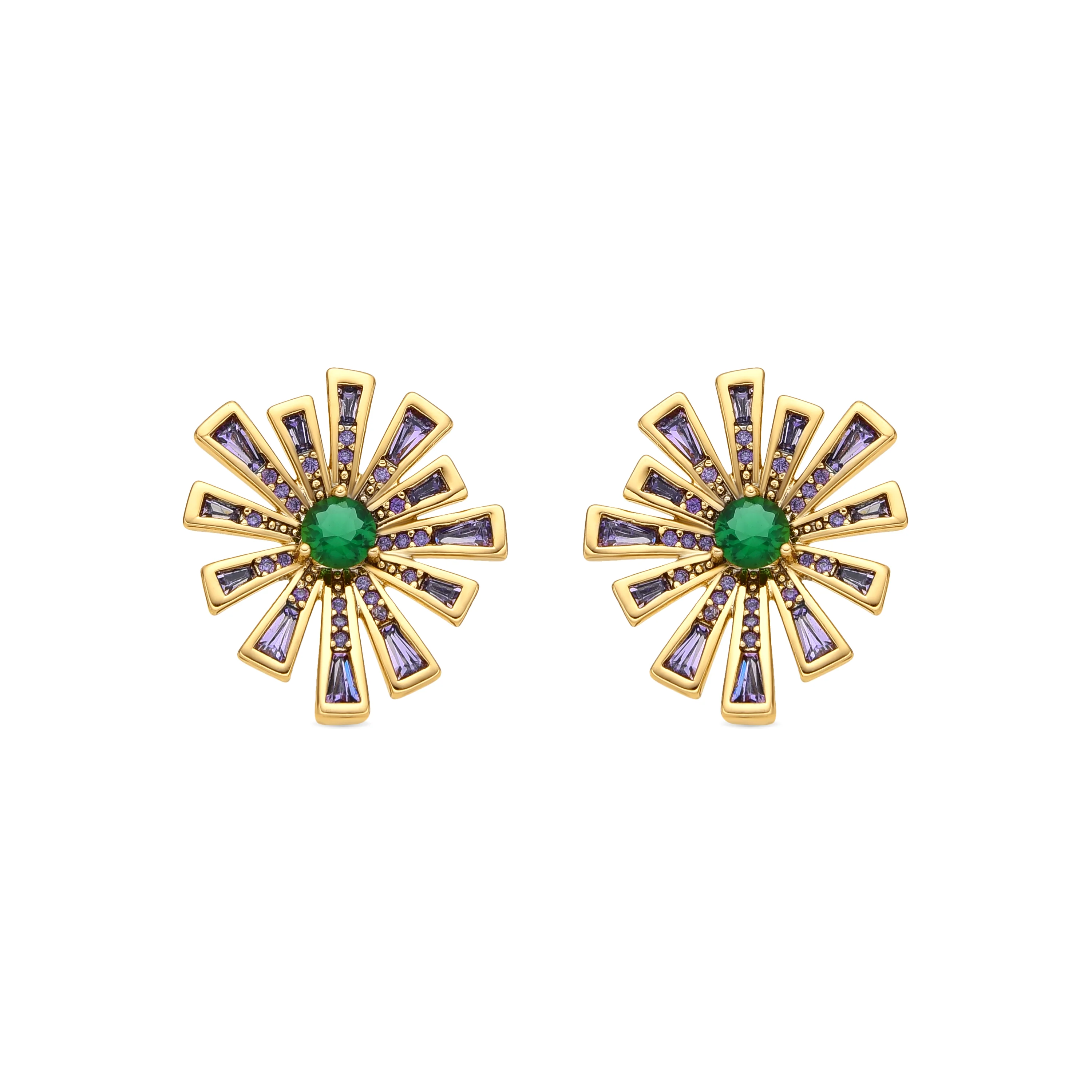 Pendientes acabado oro amarillo de 18k y Circonita Multicolor - Asail
