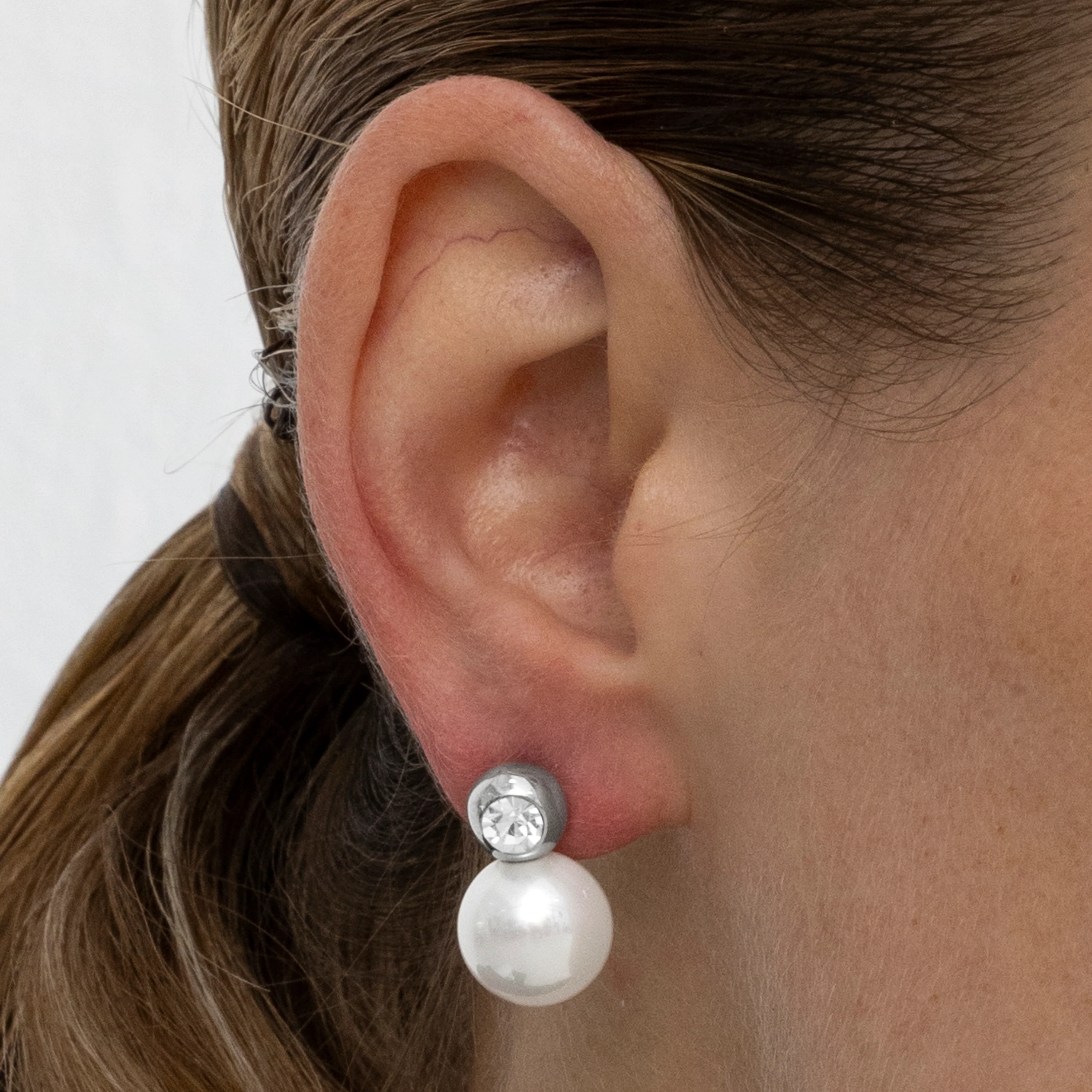 Pendientes con Perla Blanca acabado plata - Asny - Image 4