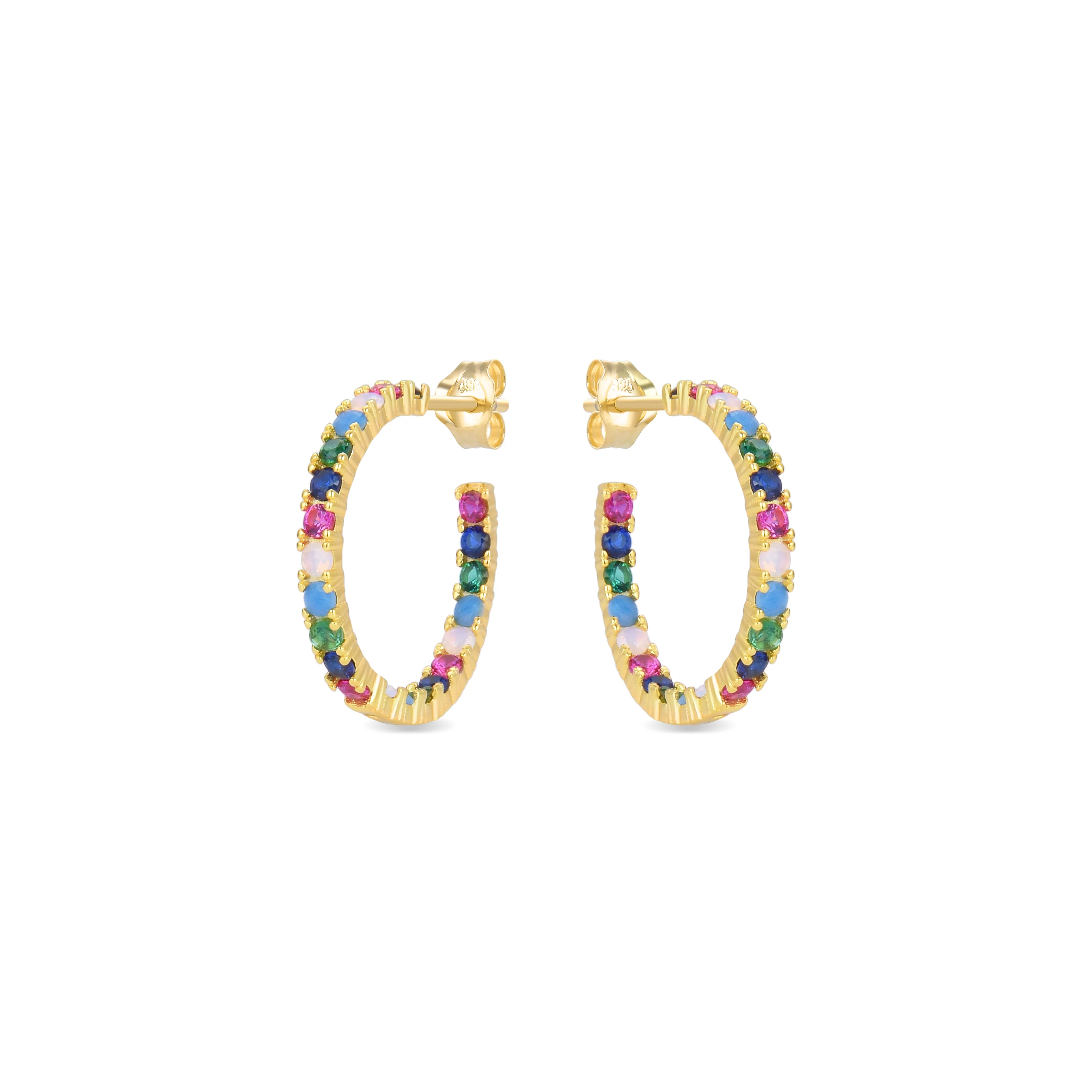 Pendientes de Plata de Ley 925 con Circonita Multicolor acabados en oro amarillo 18K - Azarlo - Image 3