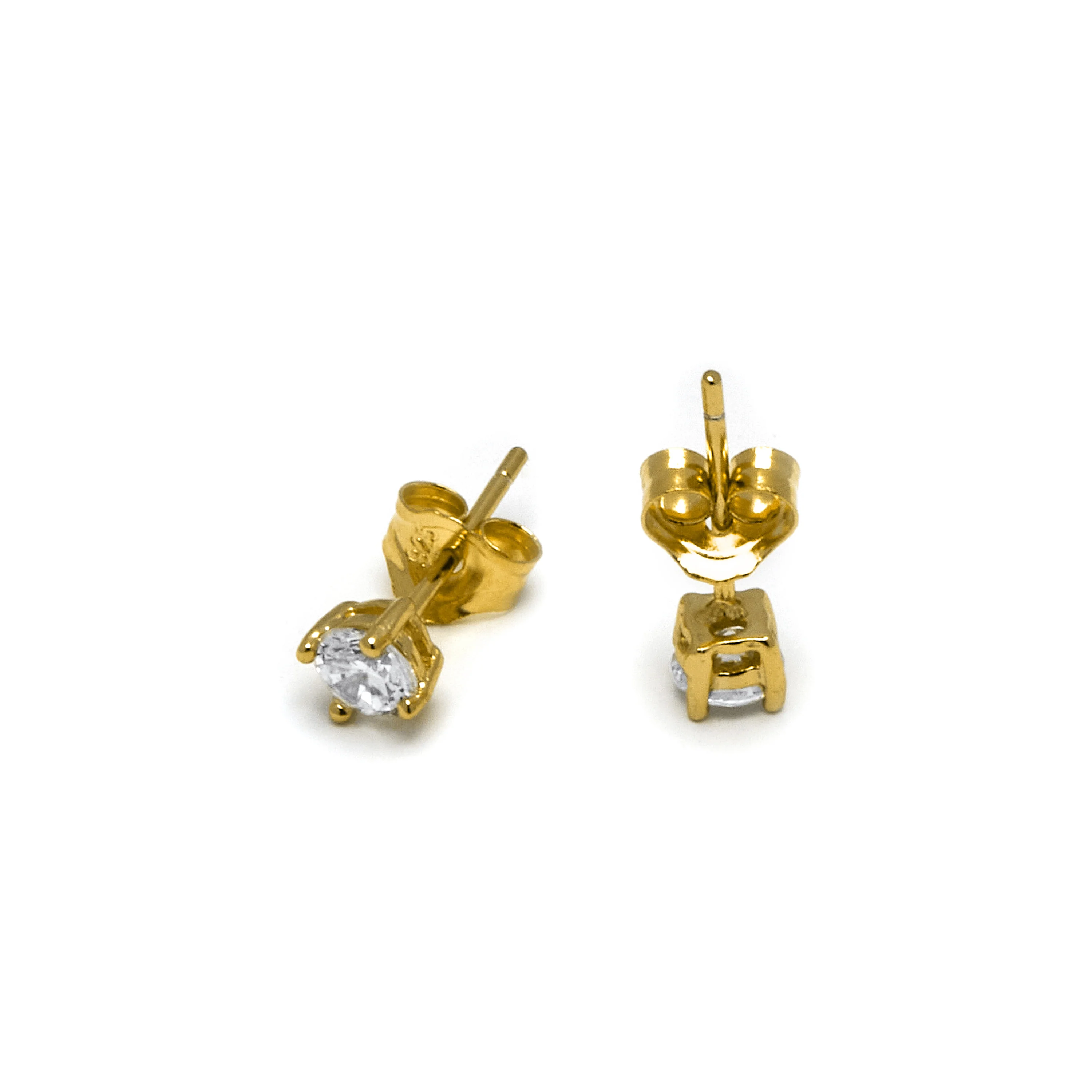 Pendientes de Plata de Ley 925 de 4mm con Circonita acabado oro amarillo de 18k - Básico - Image 5