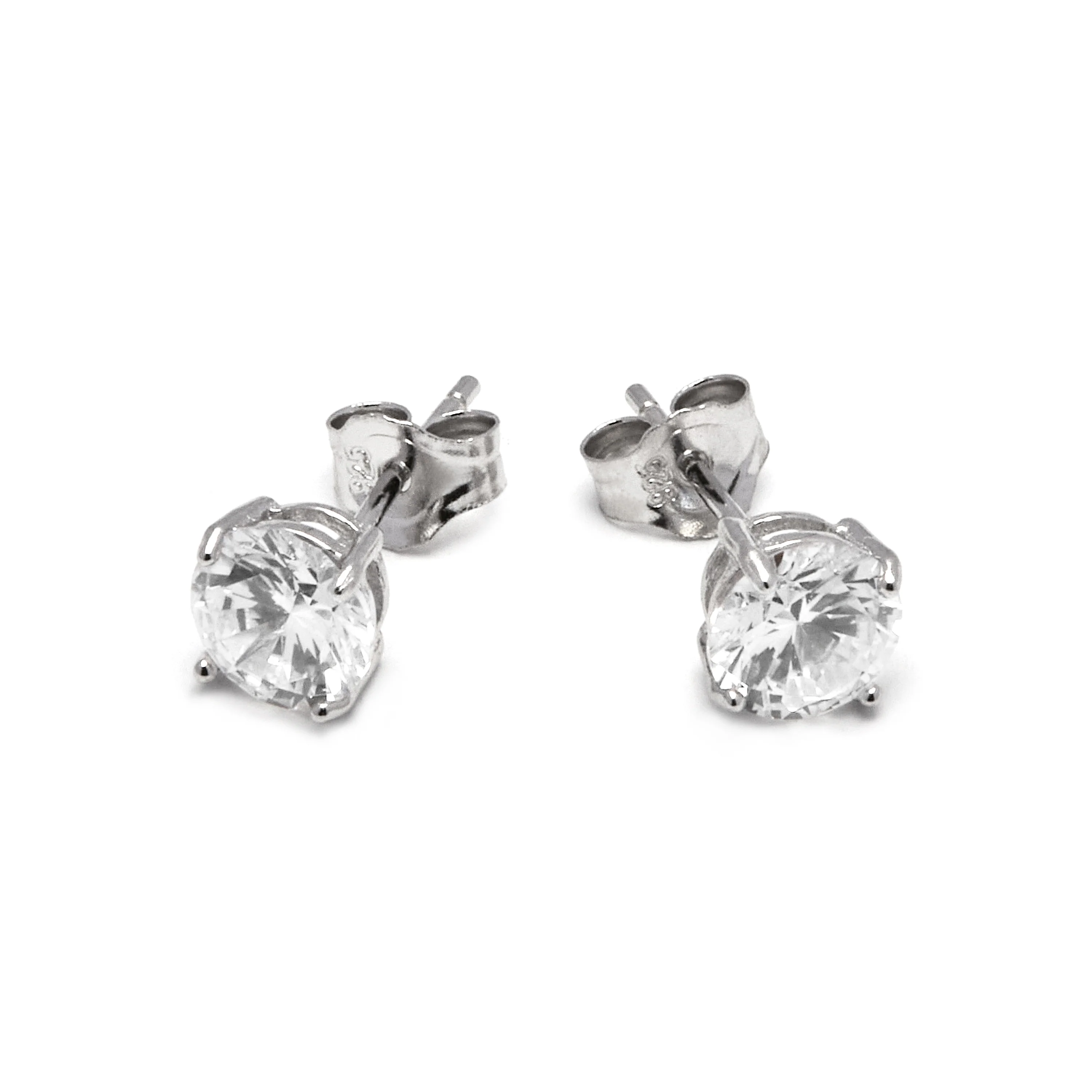 Pendientes de plata de ley 925 de 5mm con Circonita acabados en rodio - Básico - Image 3