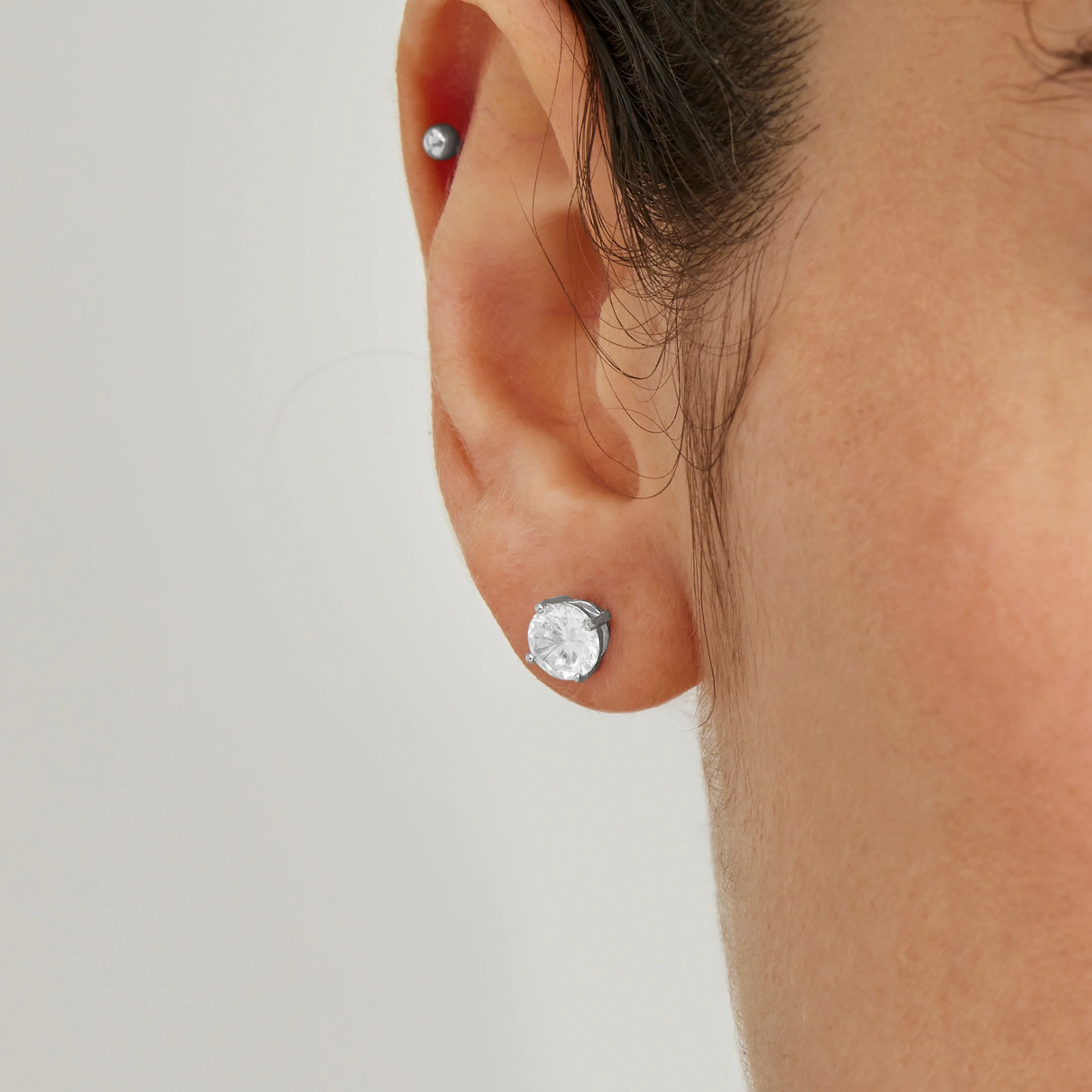 Pendientes de plata de ley 925 de 5mm con Circonita acabados en rodio - Básico - Image 4