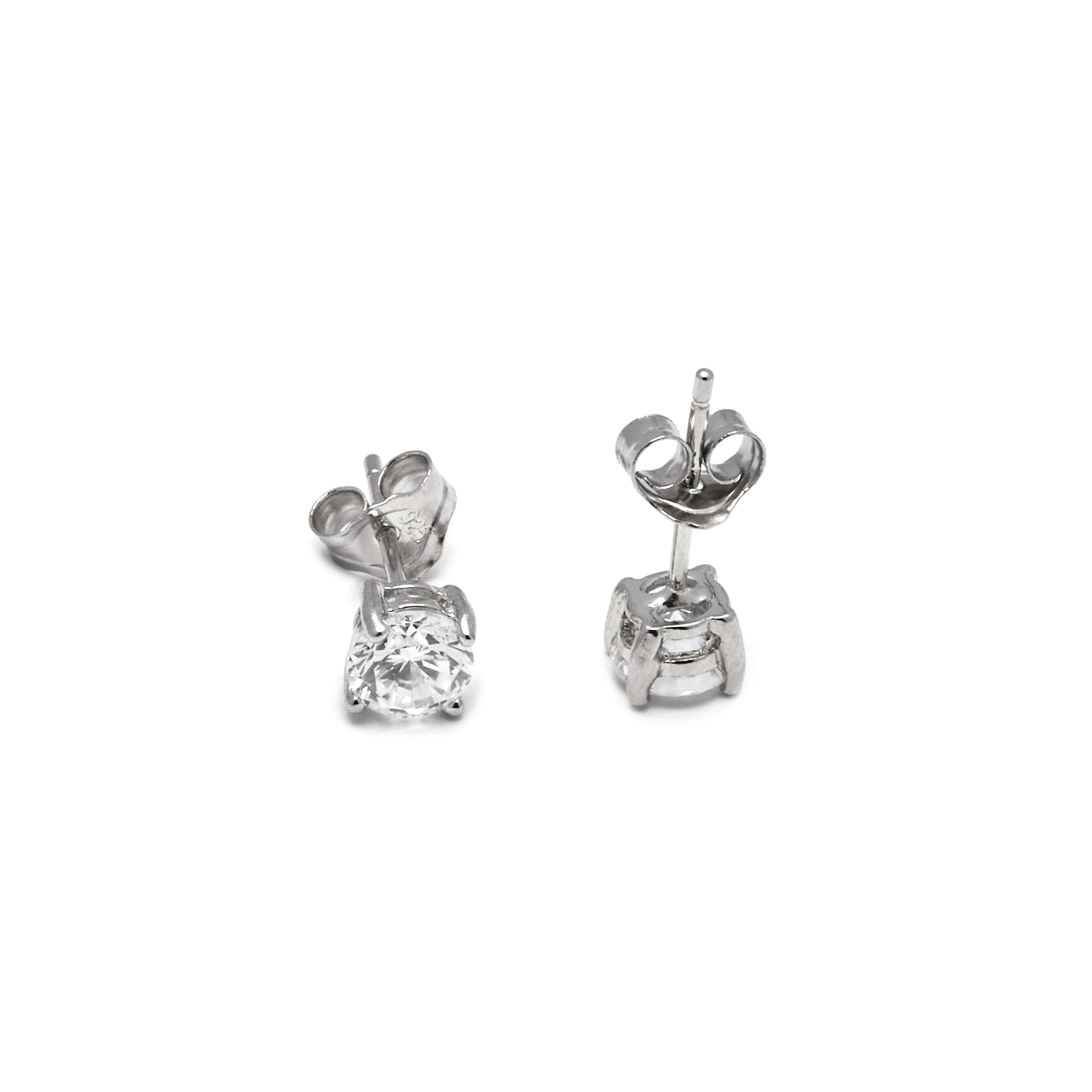 Pendientes de plata de ley 925 de 5mm con Circonita acabados en rodio - Básico - Image 5