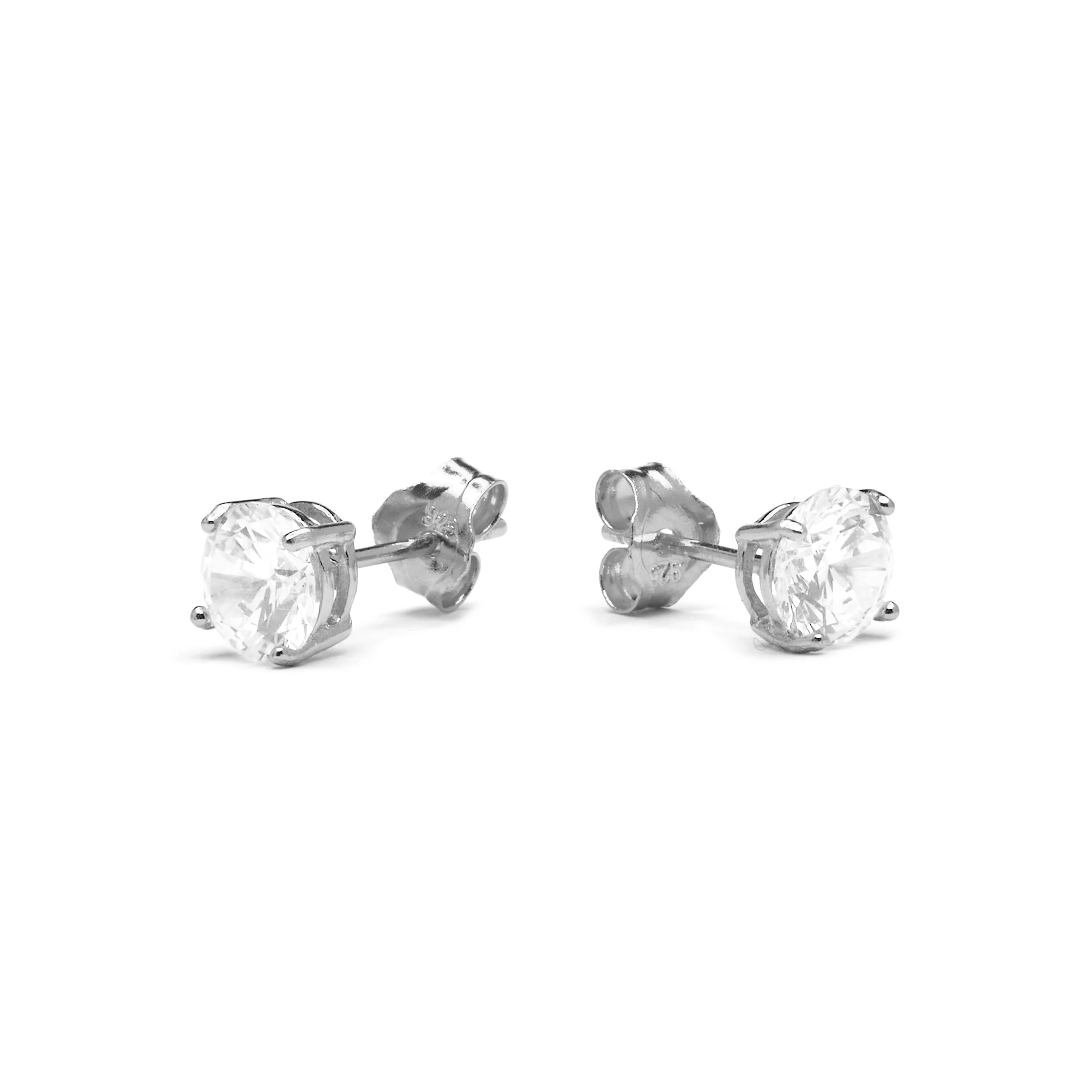 Pendientes de plata de ley 925de 6mm con Circonita acabados en rodio - Básico - Image 3