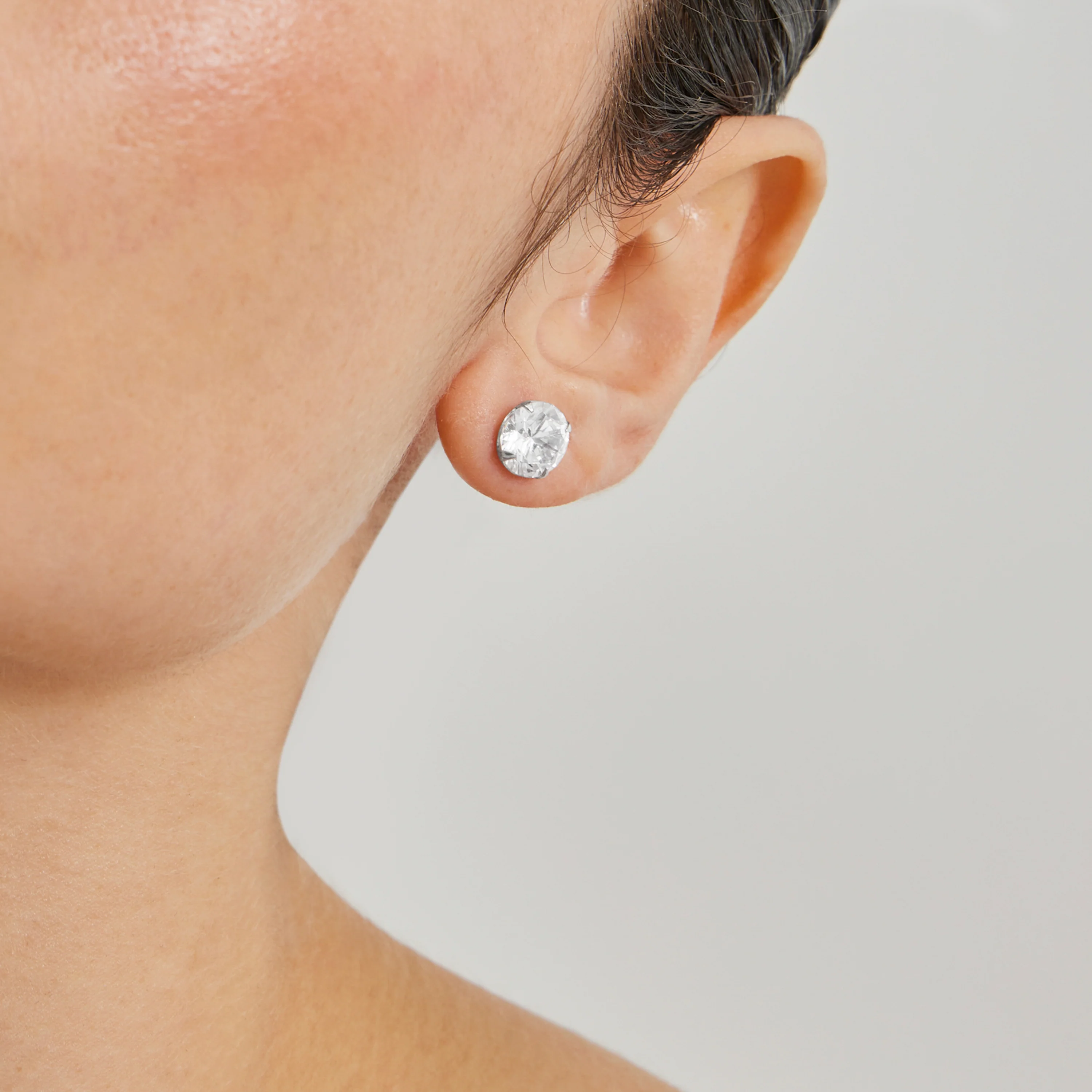 Pendientes de plata de ley 925de 6mm con Circonita acabados en rodio - Básico - Image 4
