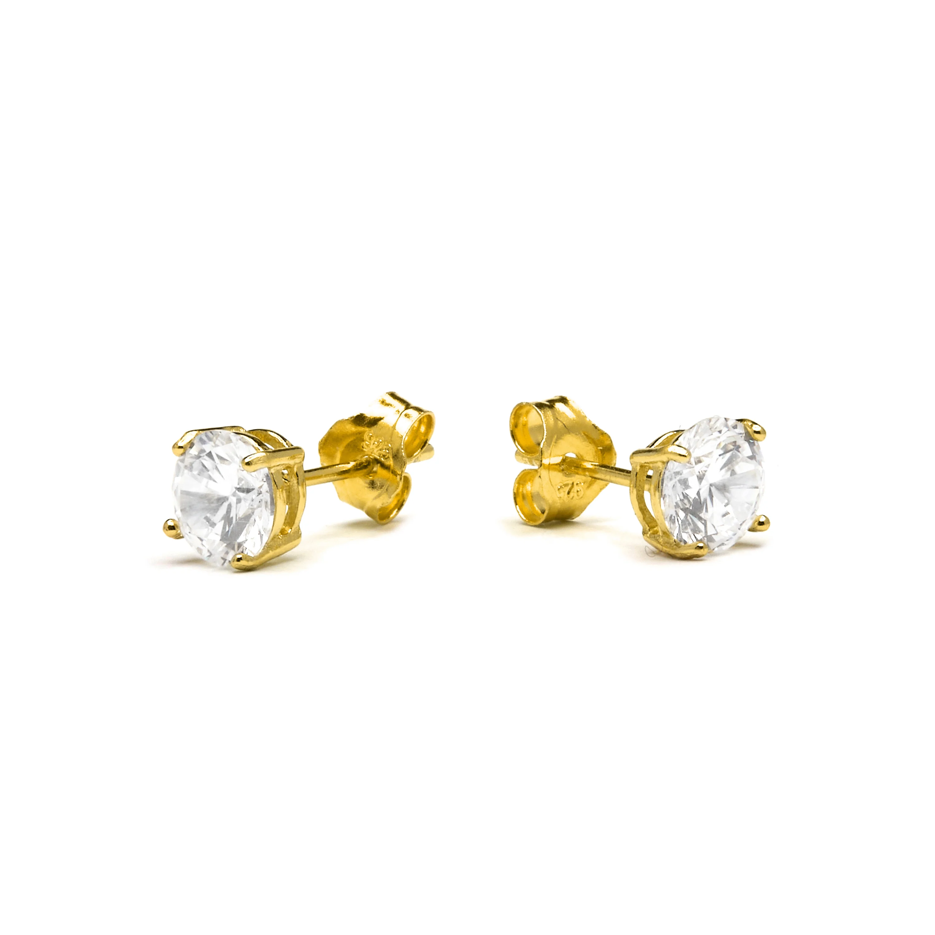 Pendientes de Plata de Ley 925 con Circonita Brillante acabados en oro amarillo 18K - Básico - Image 3
