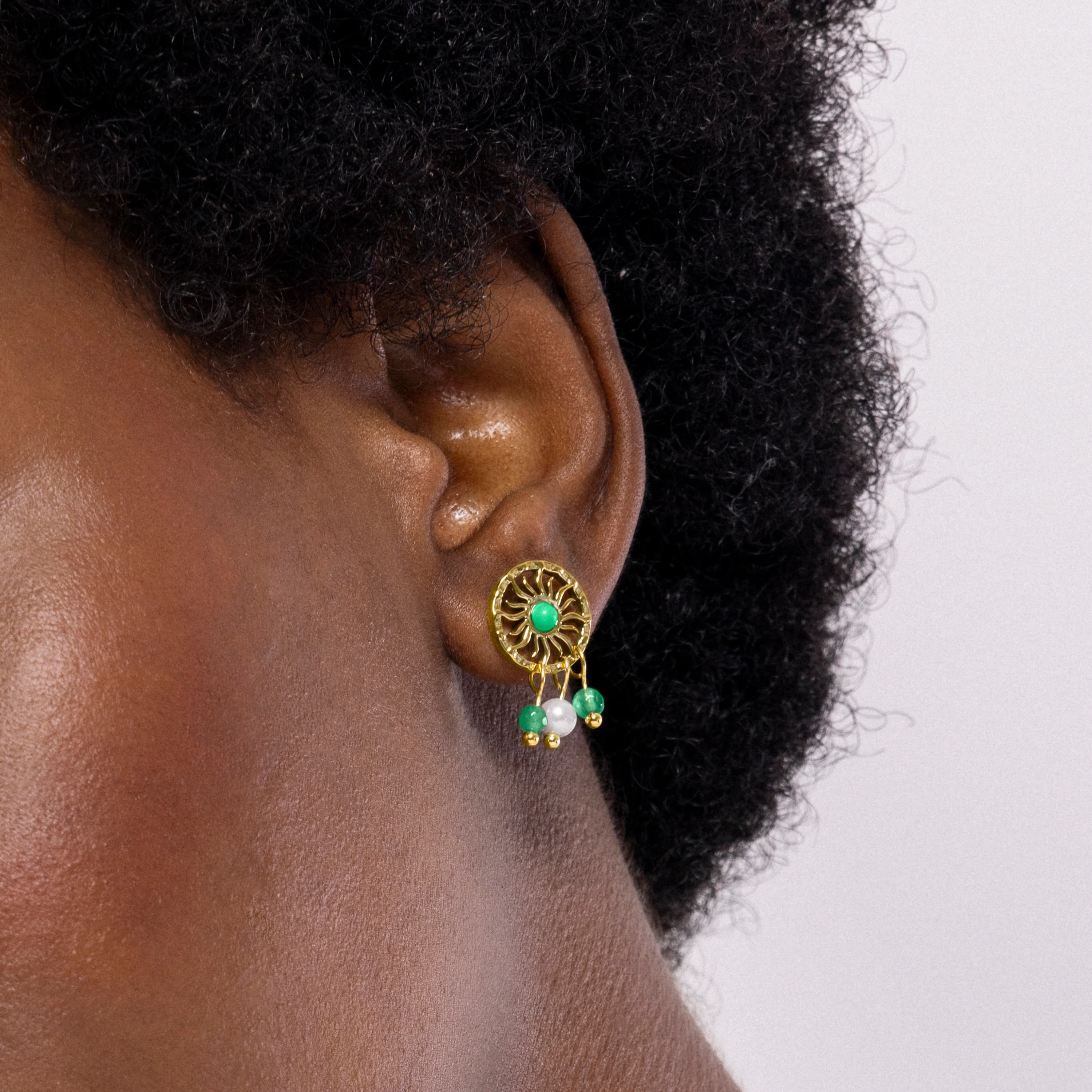 Pendientes de Malaquita acabados en oro amarillo 18K - Besya - Image 3