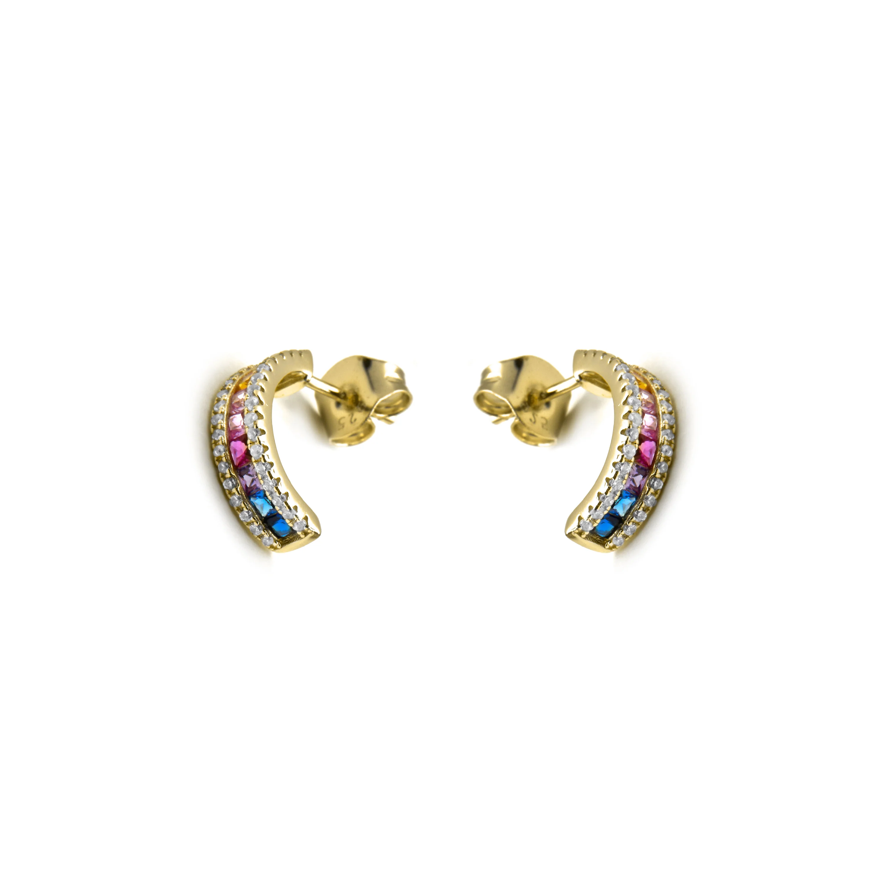 Pendientes de Plata de Ley 925 y Circonita Multicolor acabado oro 18k - Bhaime - Image 3