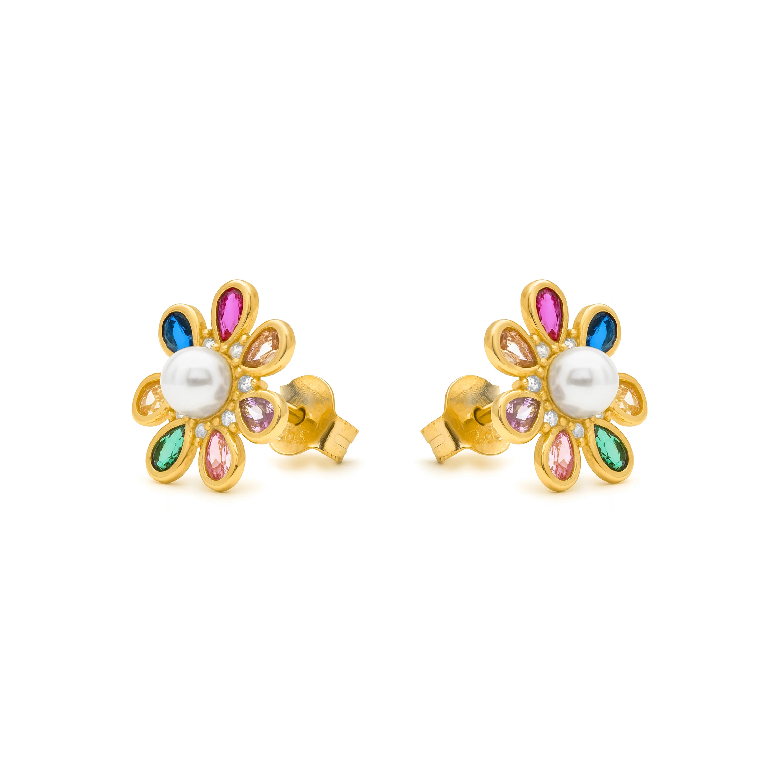 Pendientes de Plata de Ley 925 y Circonita Multicolor acabado en oro amarillo 18k - Bosul - Image 3