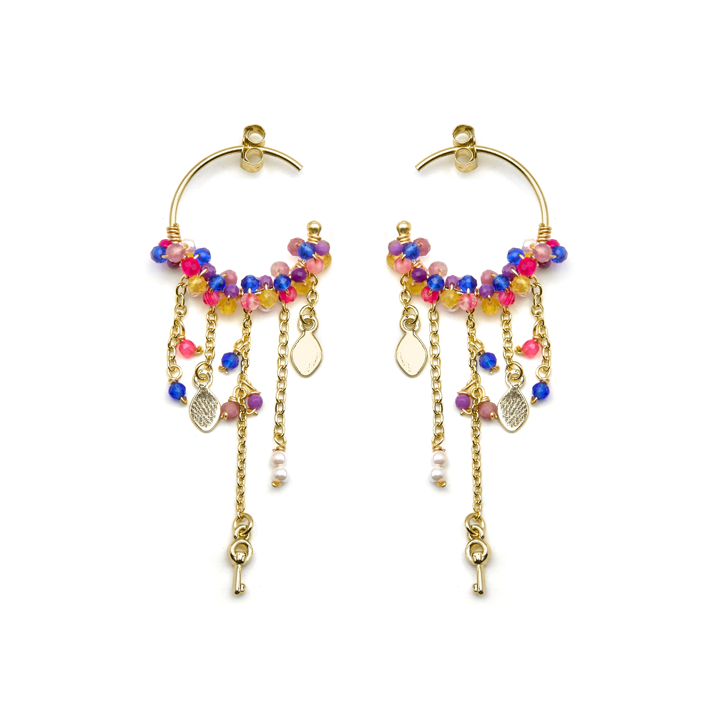 Pendientes de Plata de Ley 925 y Cristal Multicolor acabado oro 18k - Busde - Image 3