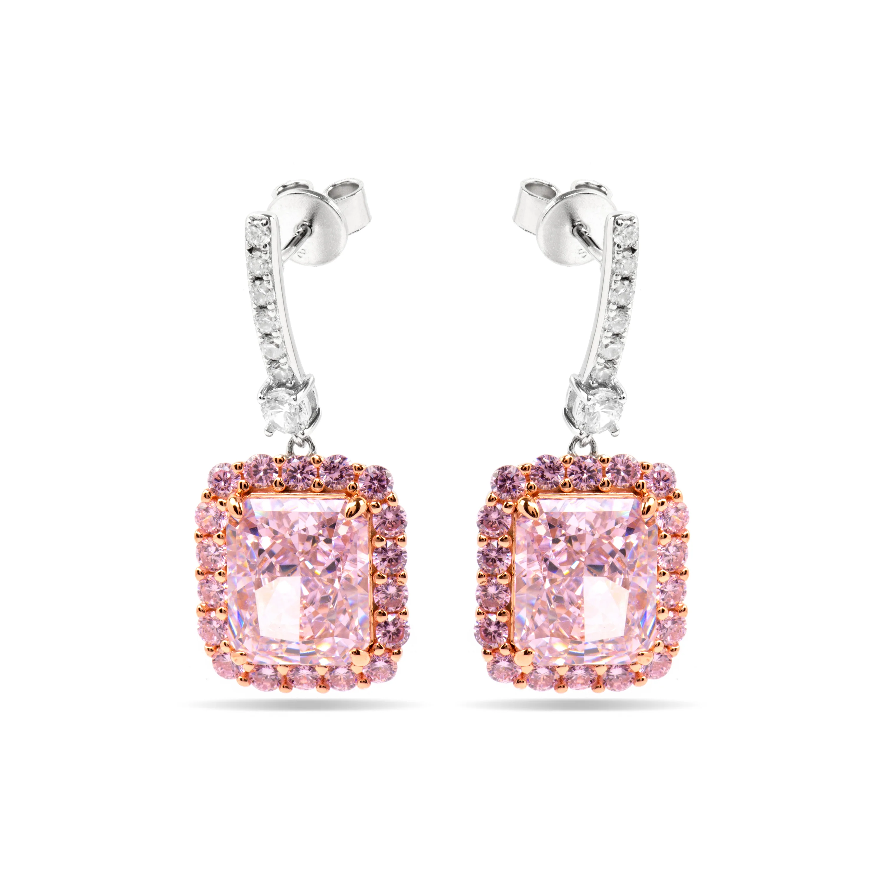Pendientes de Plata de Ley 925 y Circonita Rosa acabado oro amarillo de 18k - Cabel - Image 3