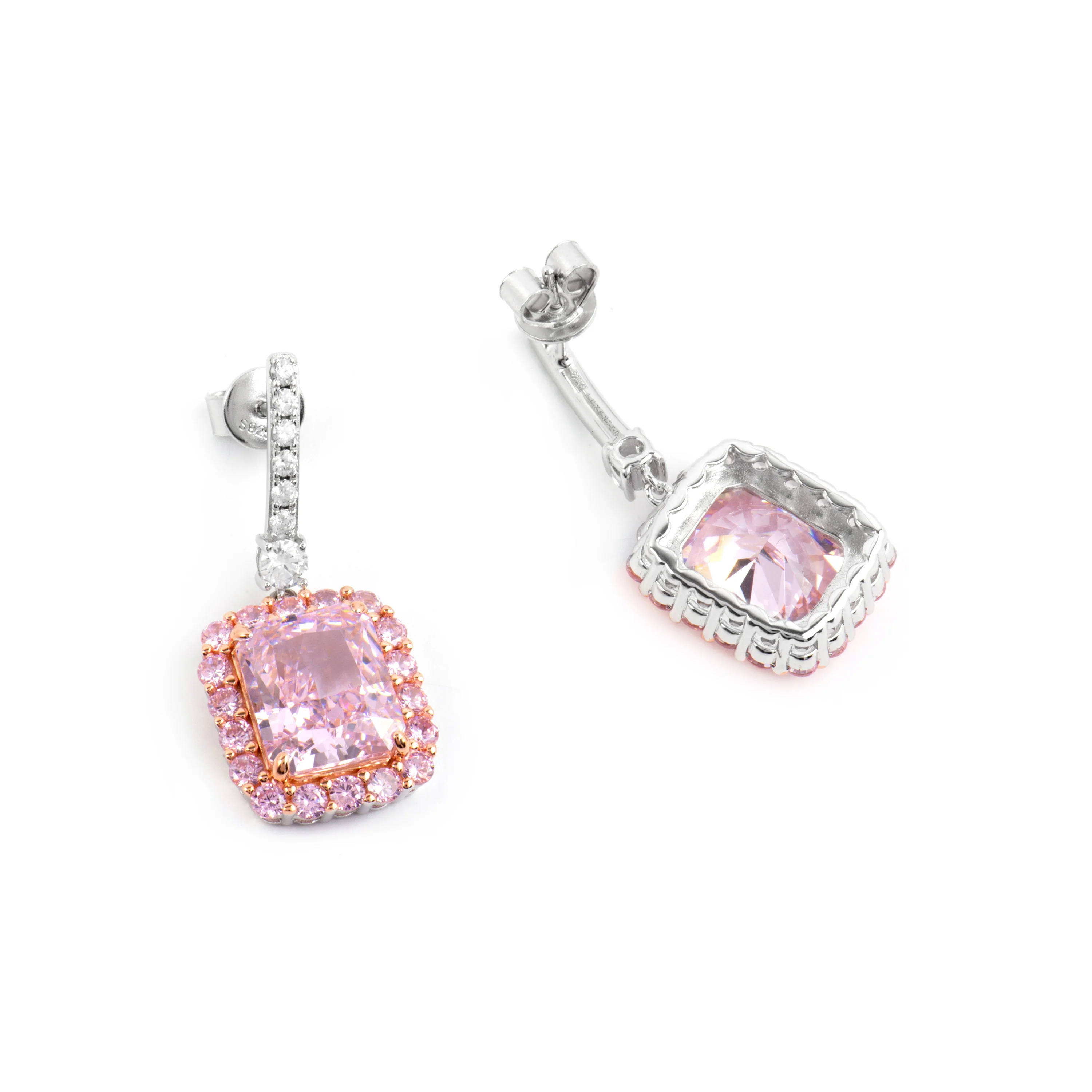 Pendientes de Plata de Ley 925 y Circonita Rosa acabado oro amarillo de 18k - Cabel - Image 5