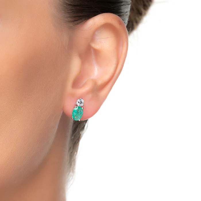 Pendientes de Plata de Ley 925 con Cuarzo Hidrotermal Verde Claro acabados en rodio - Ceoljo - Image 2