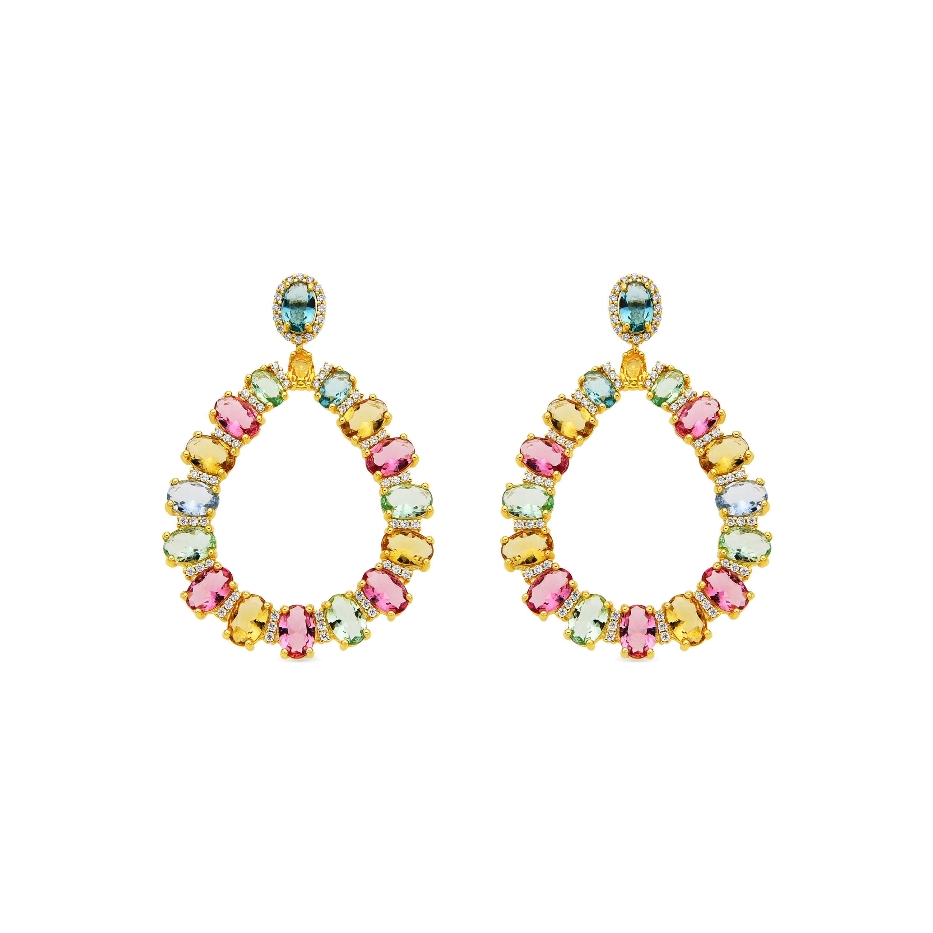 Pendientes de Plata de Ley 925 y Circonita Multicolor acabado oro amarillo de 18k - Chaky