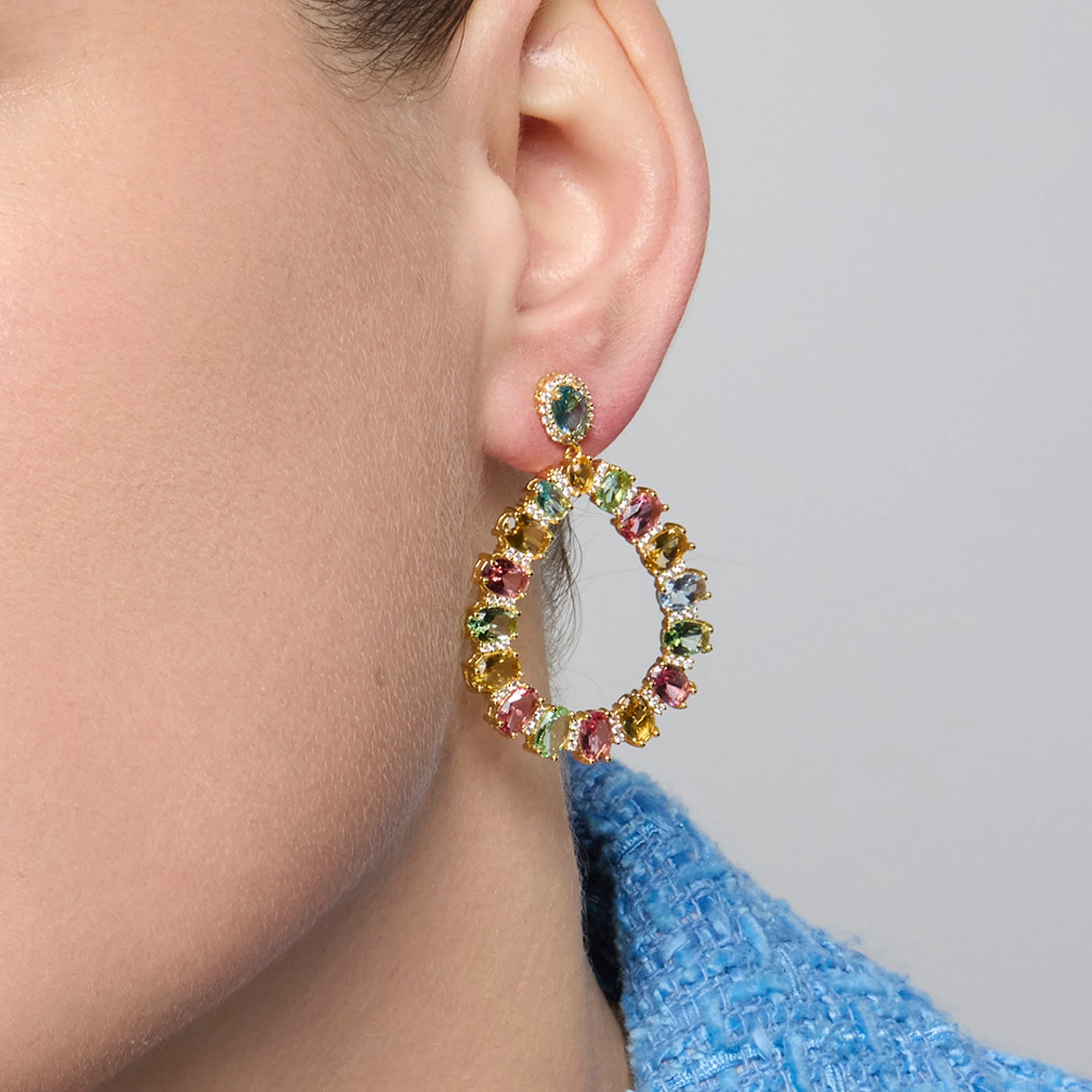 Pendientes de Plata de Ley 925 y Circonita Multicolor acabado oro amarillo de 18k - Chaky - Image 3