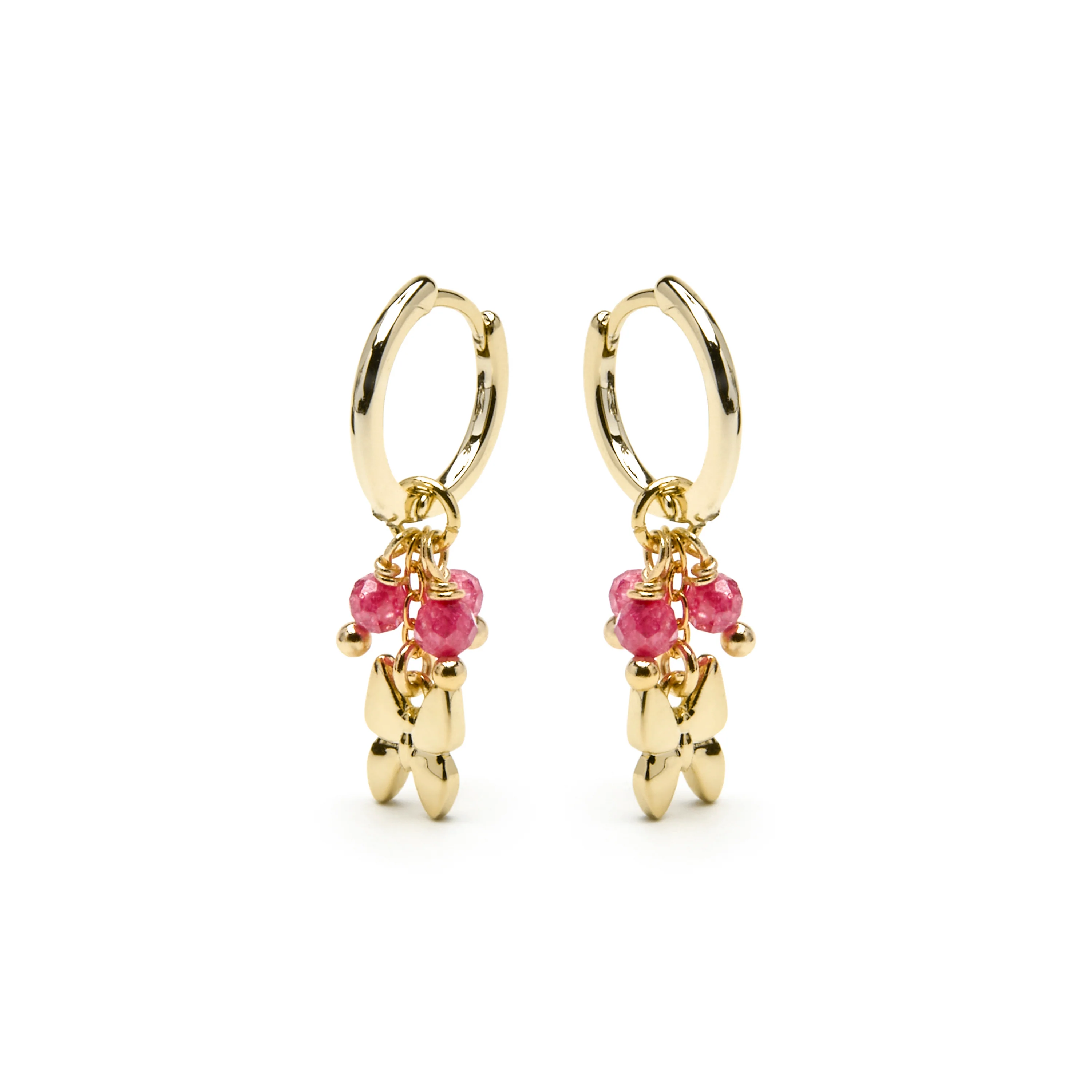 Pendientes de Plata de Ley 925 y Cristal Rosa acabado oro amarillo de 18k - Coaran - Image 3