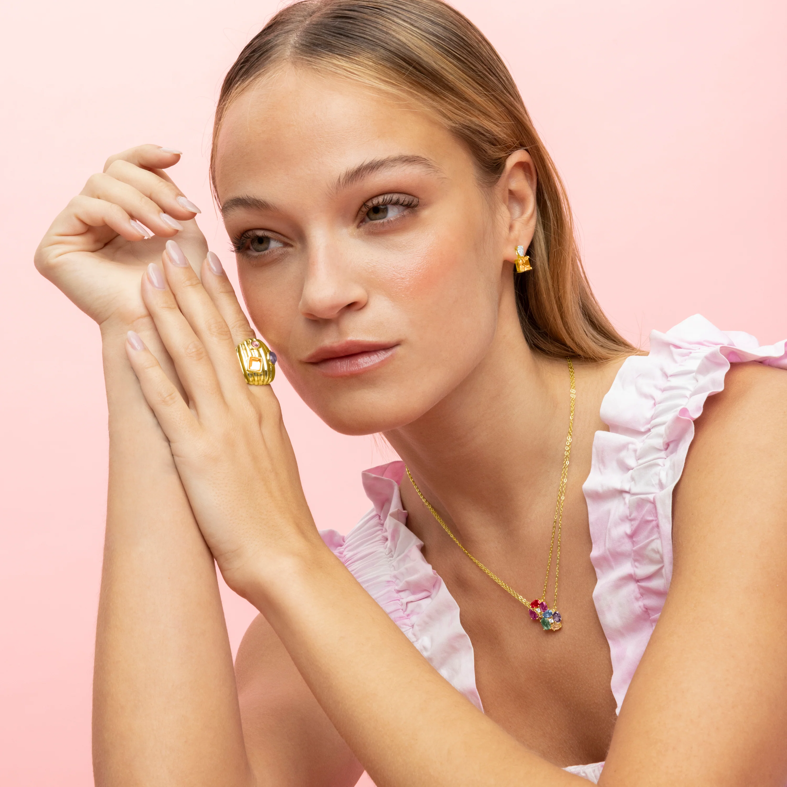Pendientes de Plata de Ley 925 y Padparadscha acabados en oro amarillo de 18k - Codua - Image 4