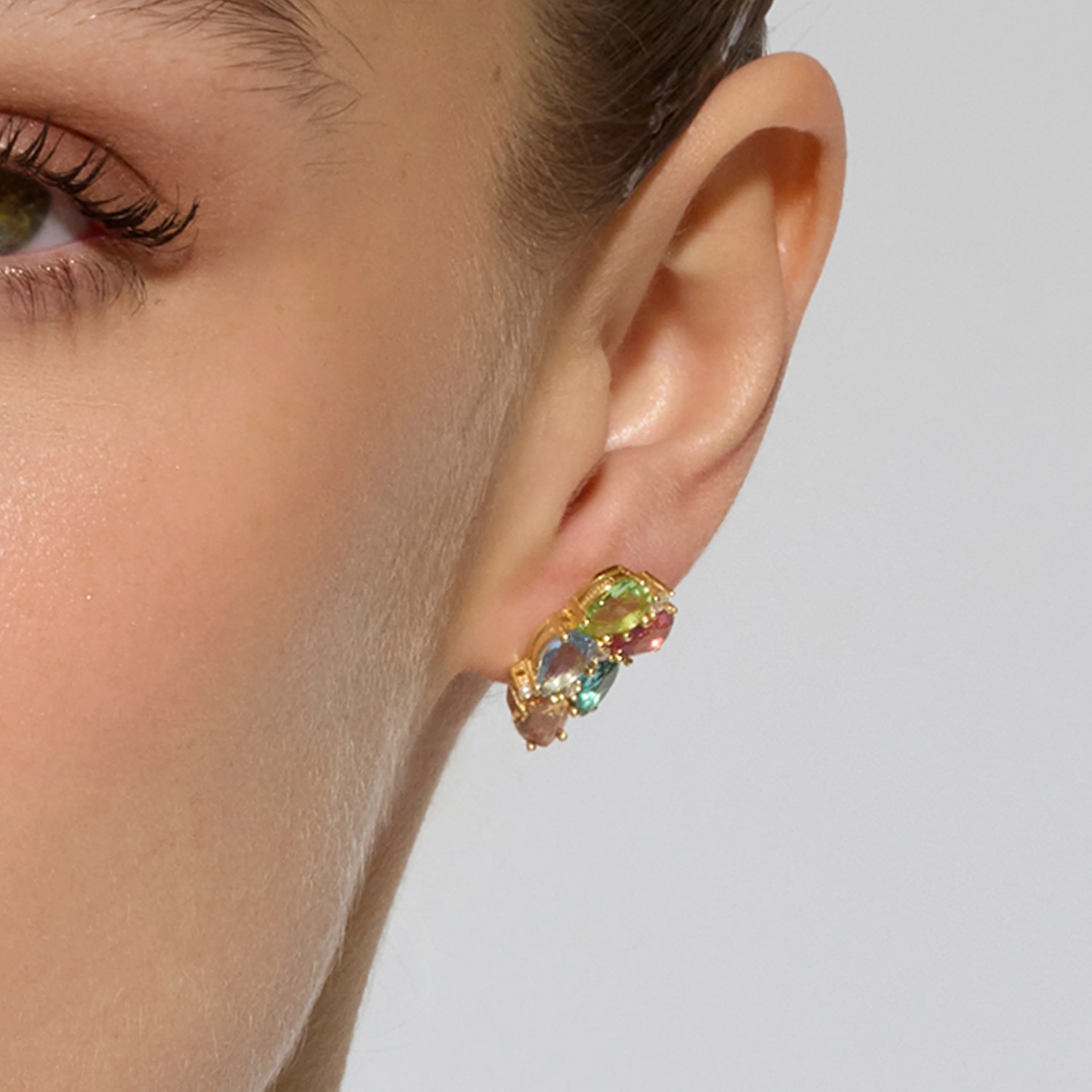 Pendientes de Plata de Ley 925 y Cuarzo Hidrotermal Multicolor acabado oro amarillo de 18k - Damam - Image 4