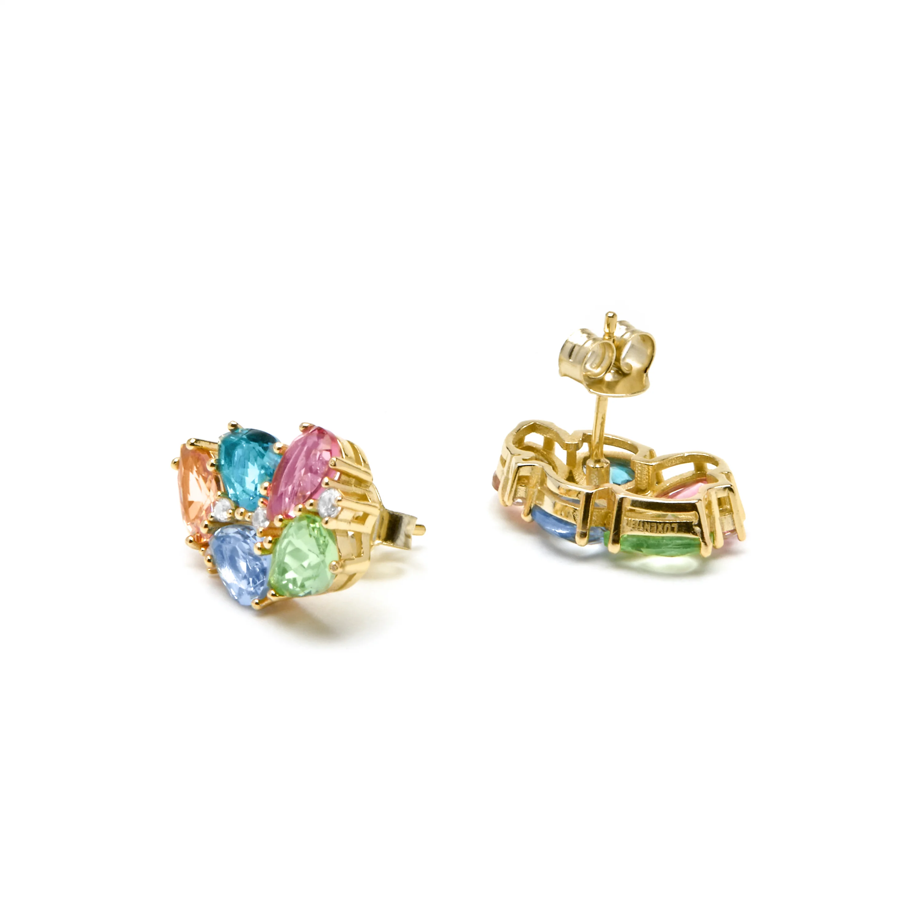 Pendientes de Plata de Ley 925 y Cuarzo Hidrotermal Multicolor acabado oro amarillo de 18k - Damam - Image 5
