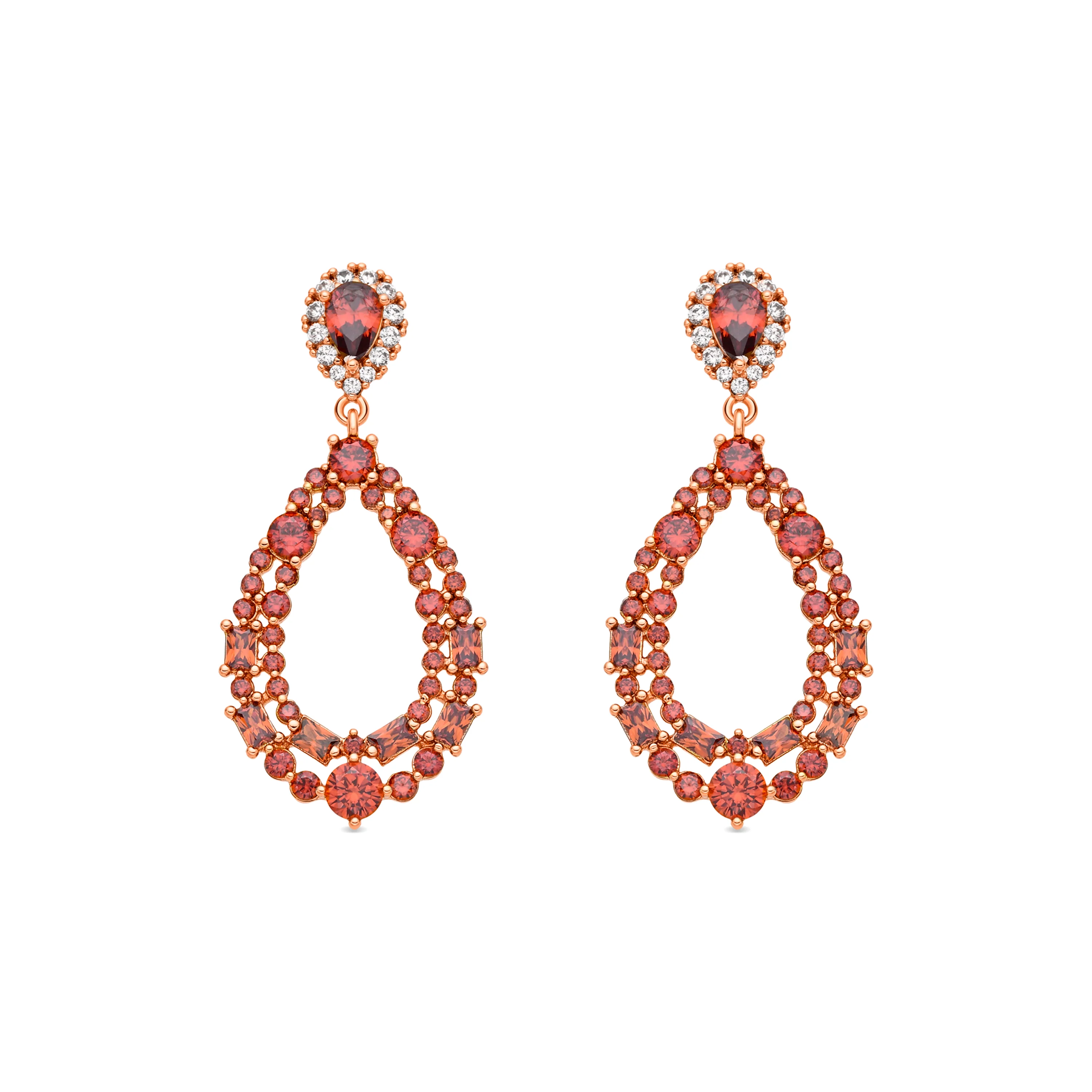 Pendientes de Circonita Rubí acabado en oro amarillo de 18k - Damao