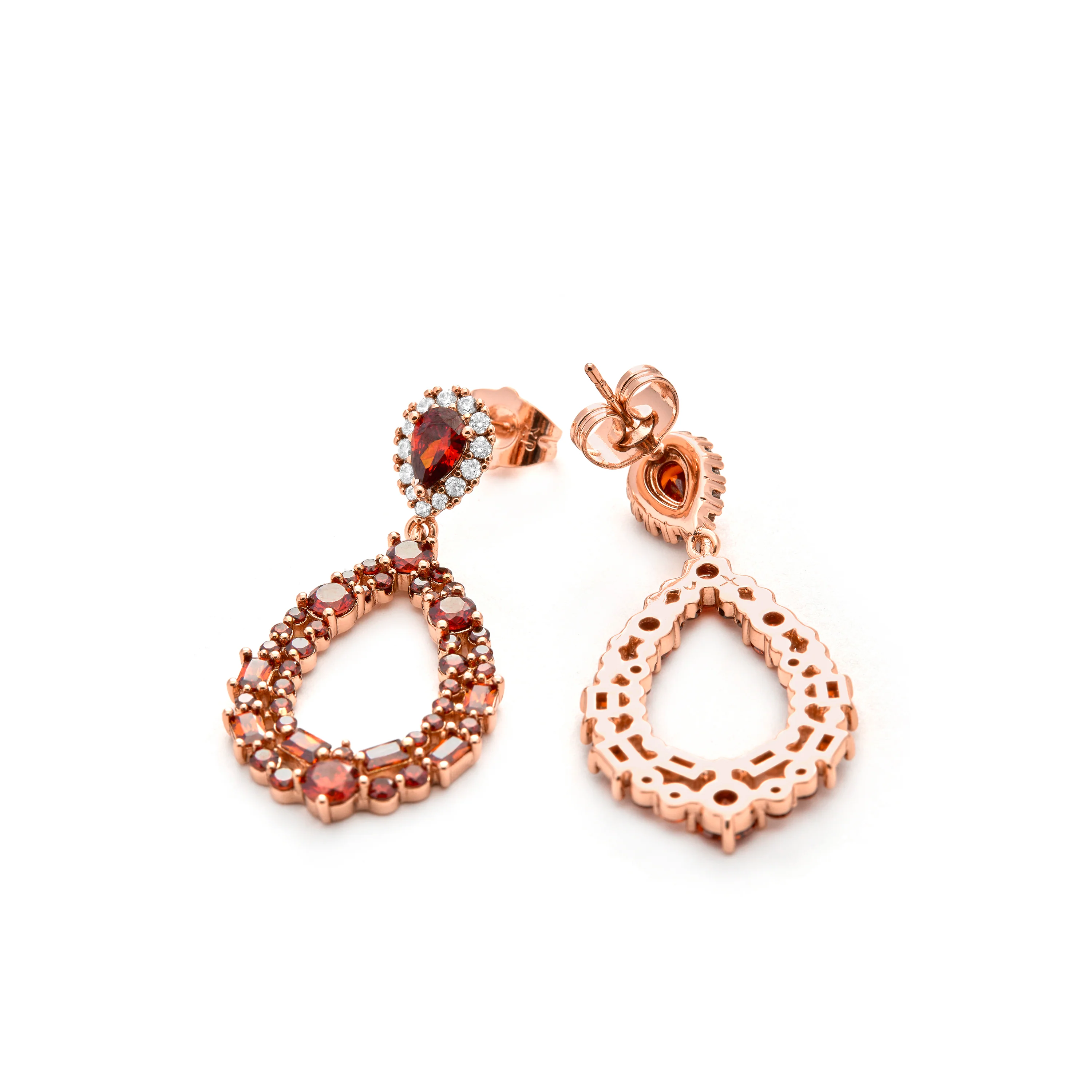 Pendientes de Circonita Rubí acabado en oro amarillo de 18k - Damao - Image 5